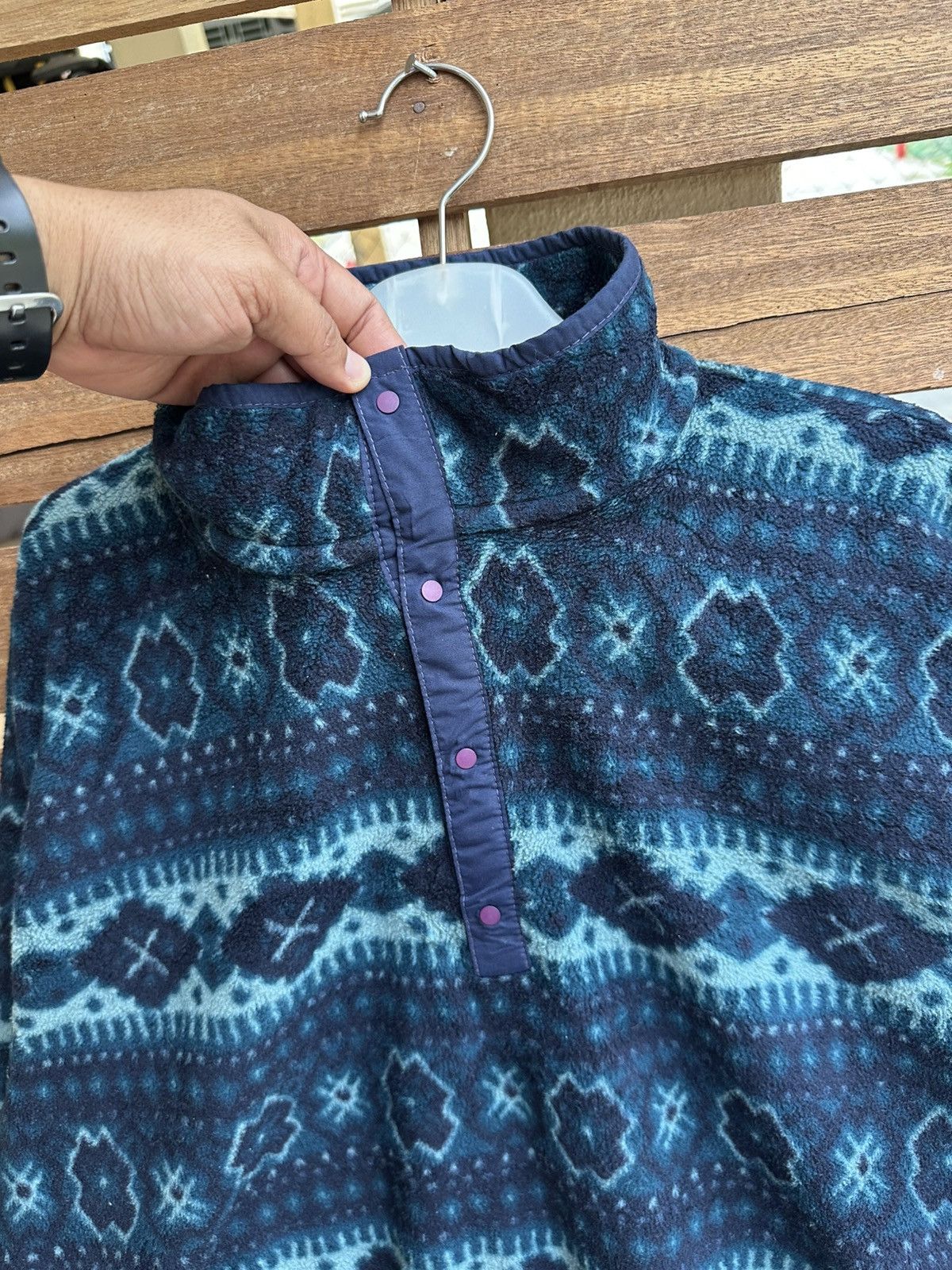 L.L. Bean Vintage LL Bean Navajo Style Fleece Half Button Jumper Size US L / EU 52-54 / 3 - 3 Thumbnail