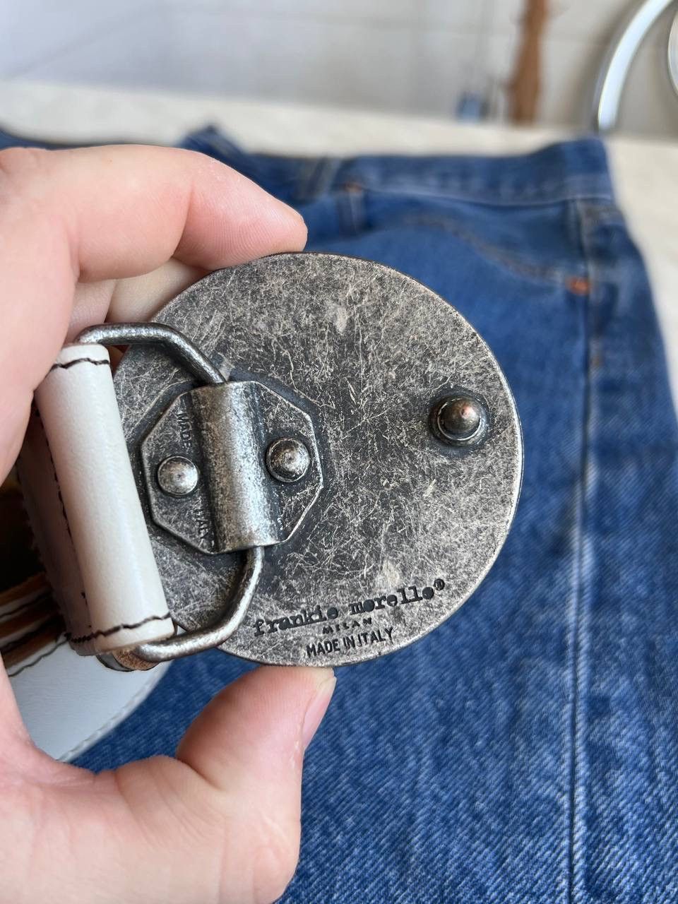 Frankie Morello 1990’s Frankie Morello Leather Belt Steel Logo Vintage Size ONE SIZE - 3 Thumbnail