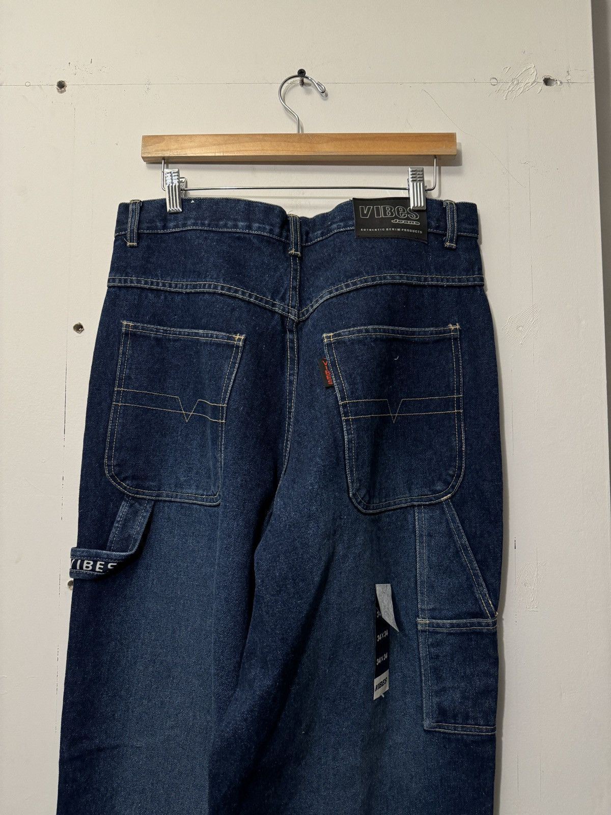 Vintage Y2K Faded Dark Blue Baggy Wide Leg Denim Skater Jeans Size US 34 / EU 50 - 3 Thumbnail
