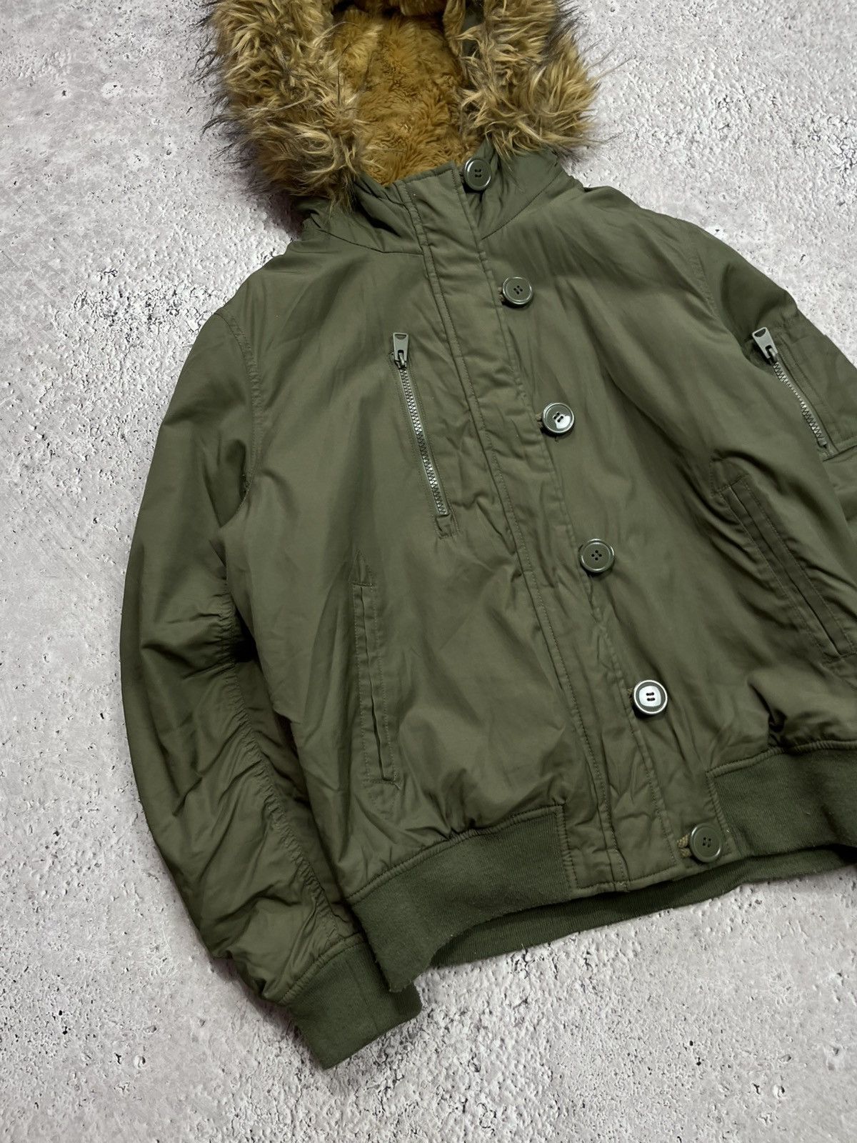 Other Women’s Olive Faux Fur Hood Bomber Jacket S Size S / US 4 / IT 40 - 3 Thumbnail