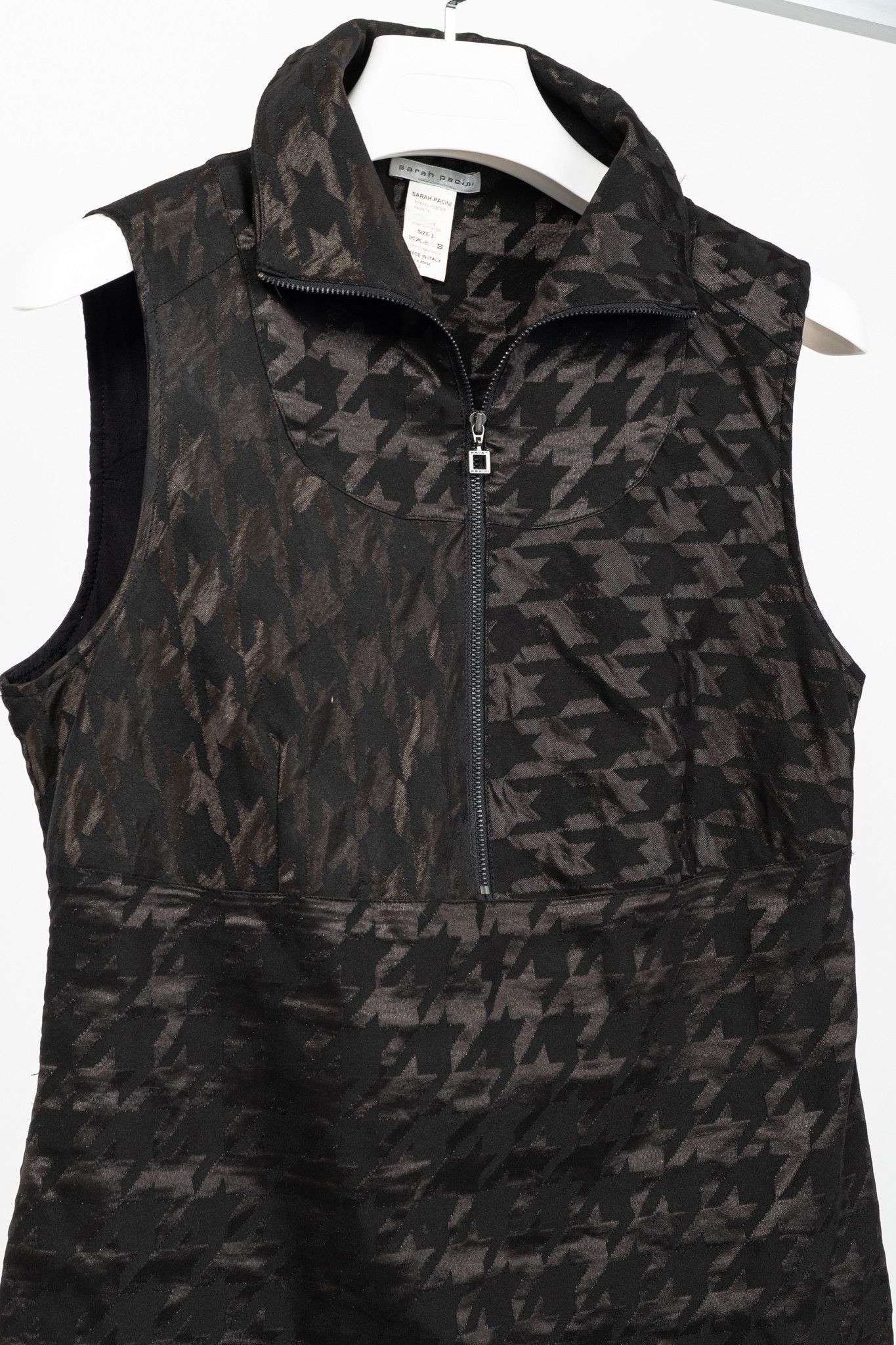 Sarah Pacini Sarah Pacini Black Metallic-Houndstooth High-Neck Mini Dress Size L / US 10 / IT 46 - 3 Thumbnail