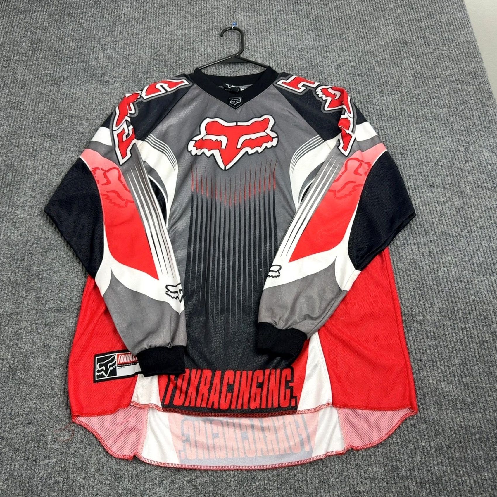 Fox Racing Fox Racing Jersey Mens XL Red Black 100% Polyester Motocross Long Sleeve V Neck Shirt Men XS? Size US XL / EU 56 / 4 - 3 Thumbnail