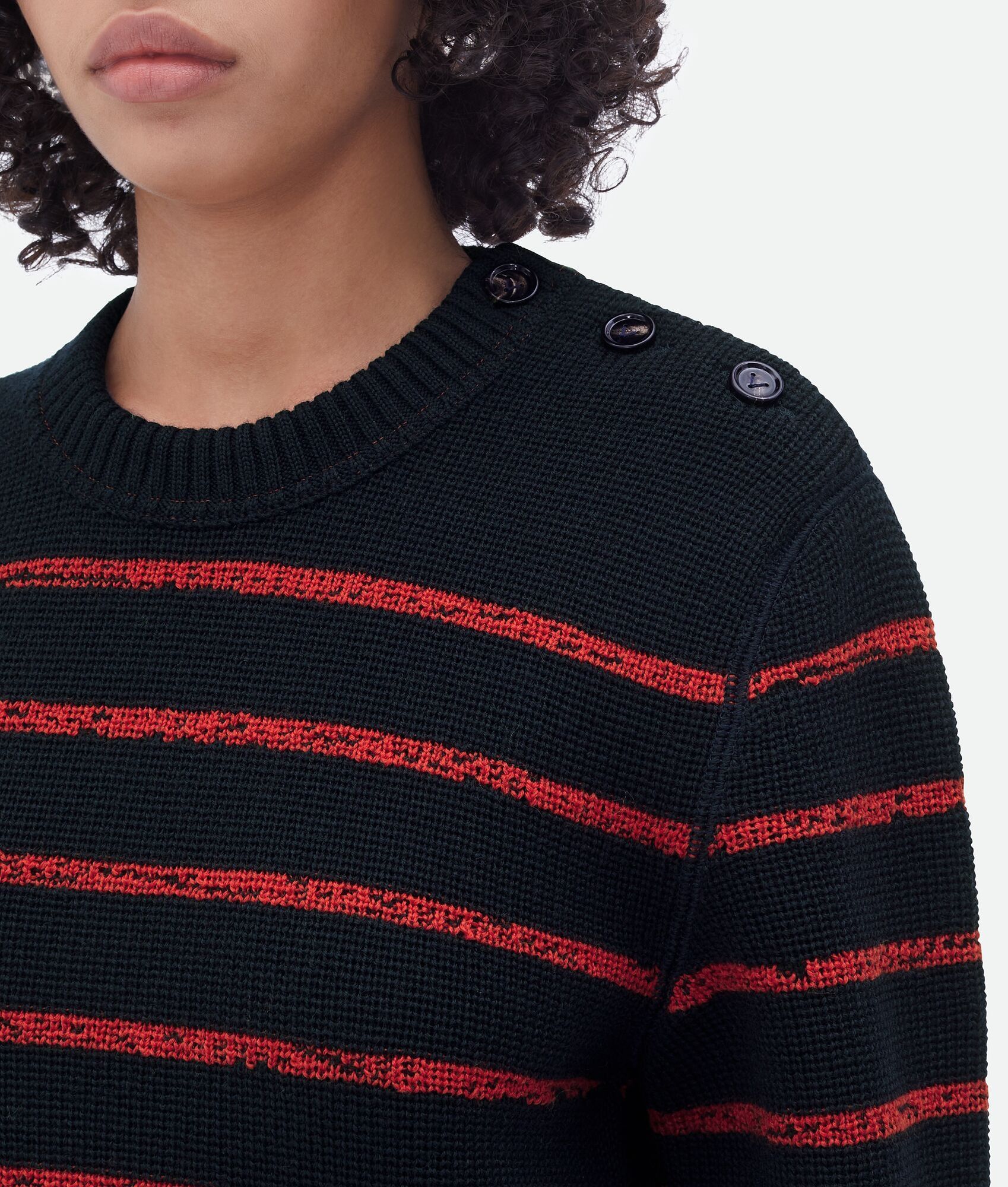 Bottega Veneta o1n1vont0325 Jacquard Striped Wool Sweater Midnight Blue/Red Size M / US 6-8 / IT 42-44 - 4 Thumbnail