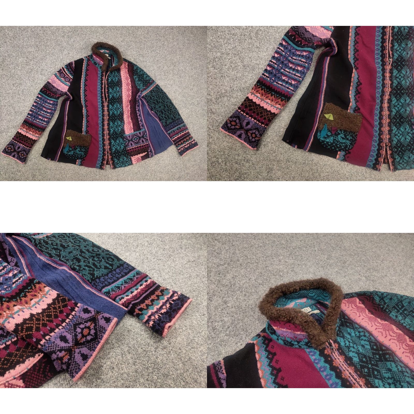Vintage IVKO Design Knit Jacket Jacquard Zip Black Wool 100% Knit Coat Women XL Vintage No Size XL / US 12-14 / IT 48-50 - 8 Thumbnail