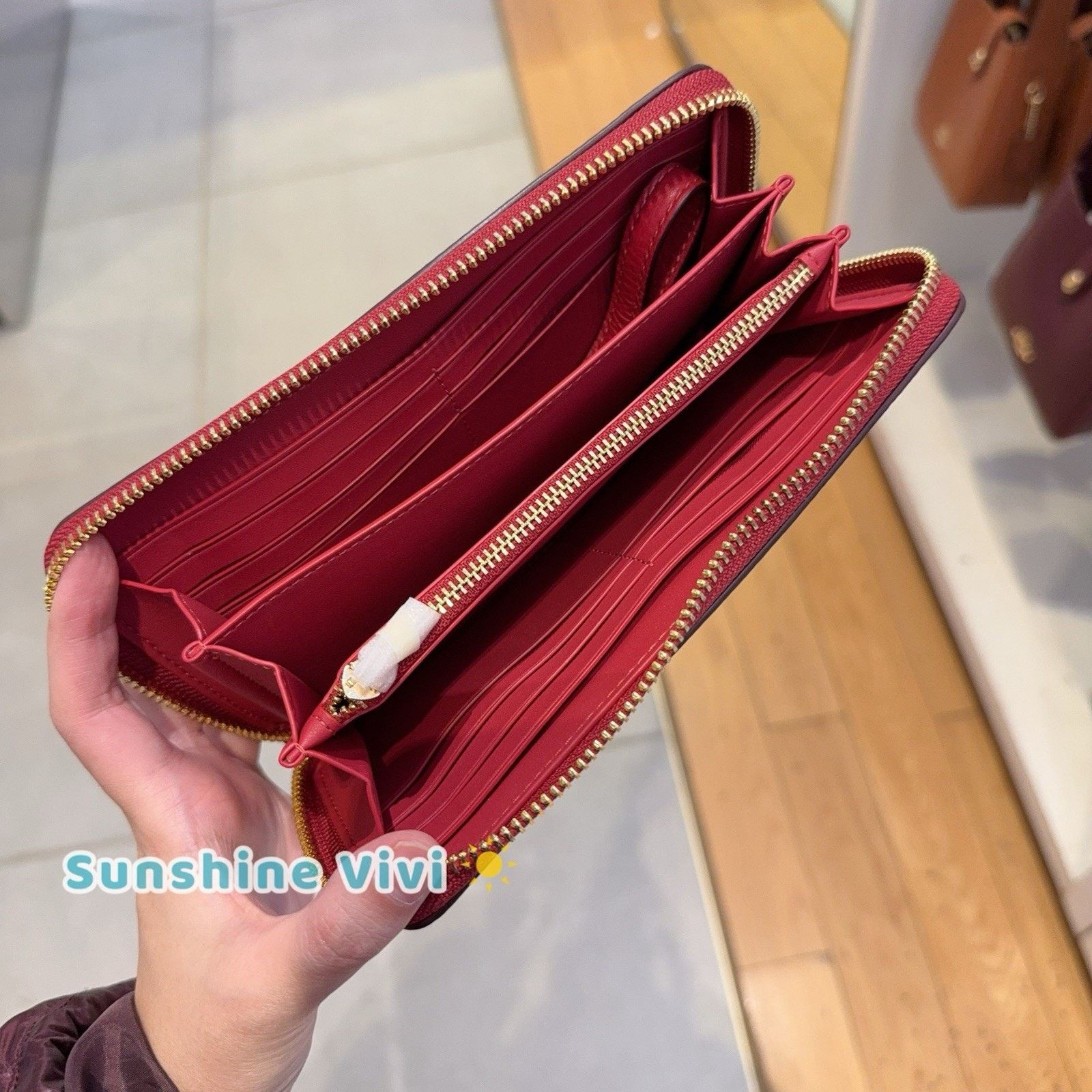 Coach NWT Coach Long Zip Around Wallet Leather C4451 Gold/True Red Size ONE SIZE - 5 Thumbnail