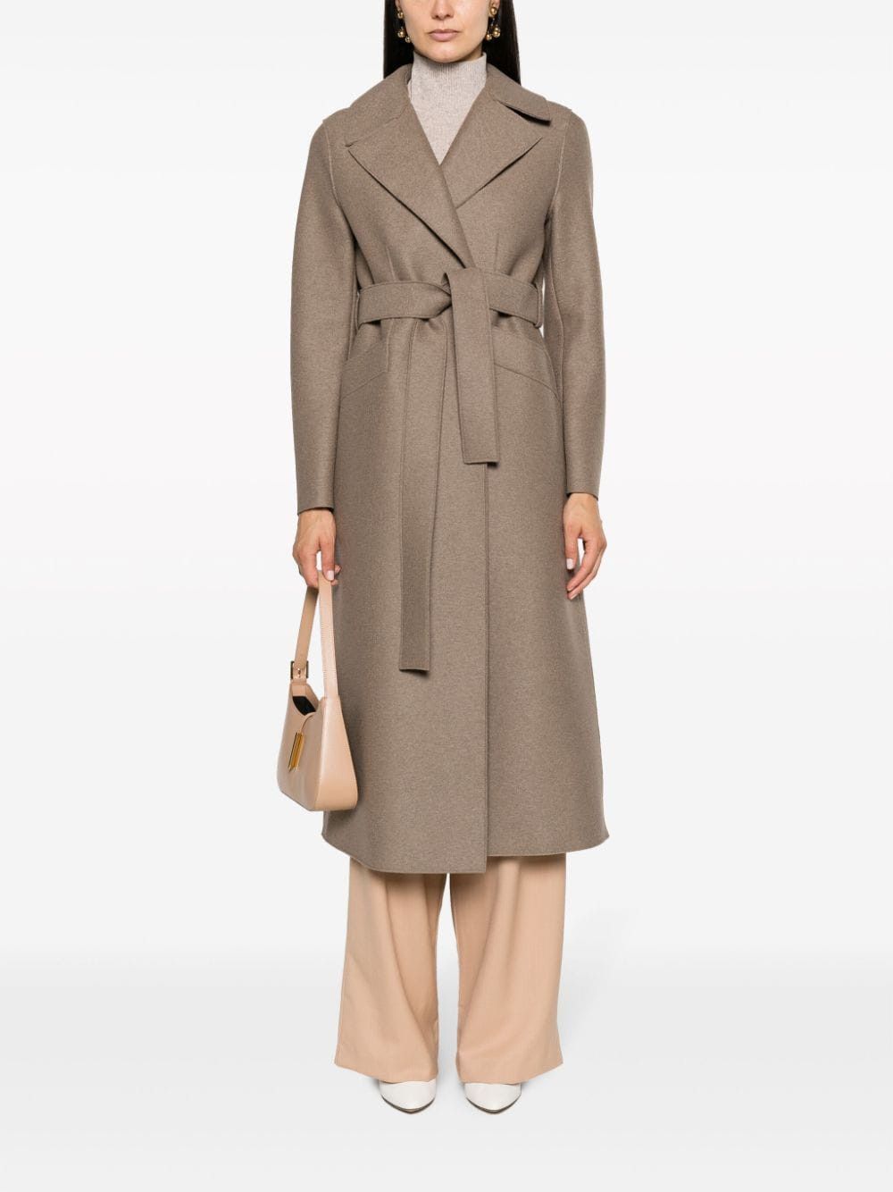 Harris Wharf London o1s22i1n1024 Pressed Wool Long Coat in Taupe Brown Size XS / US 0-2 / IT 36-38 - 2 Thumbnail