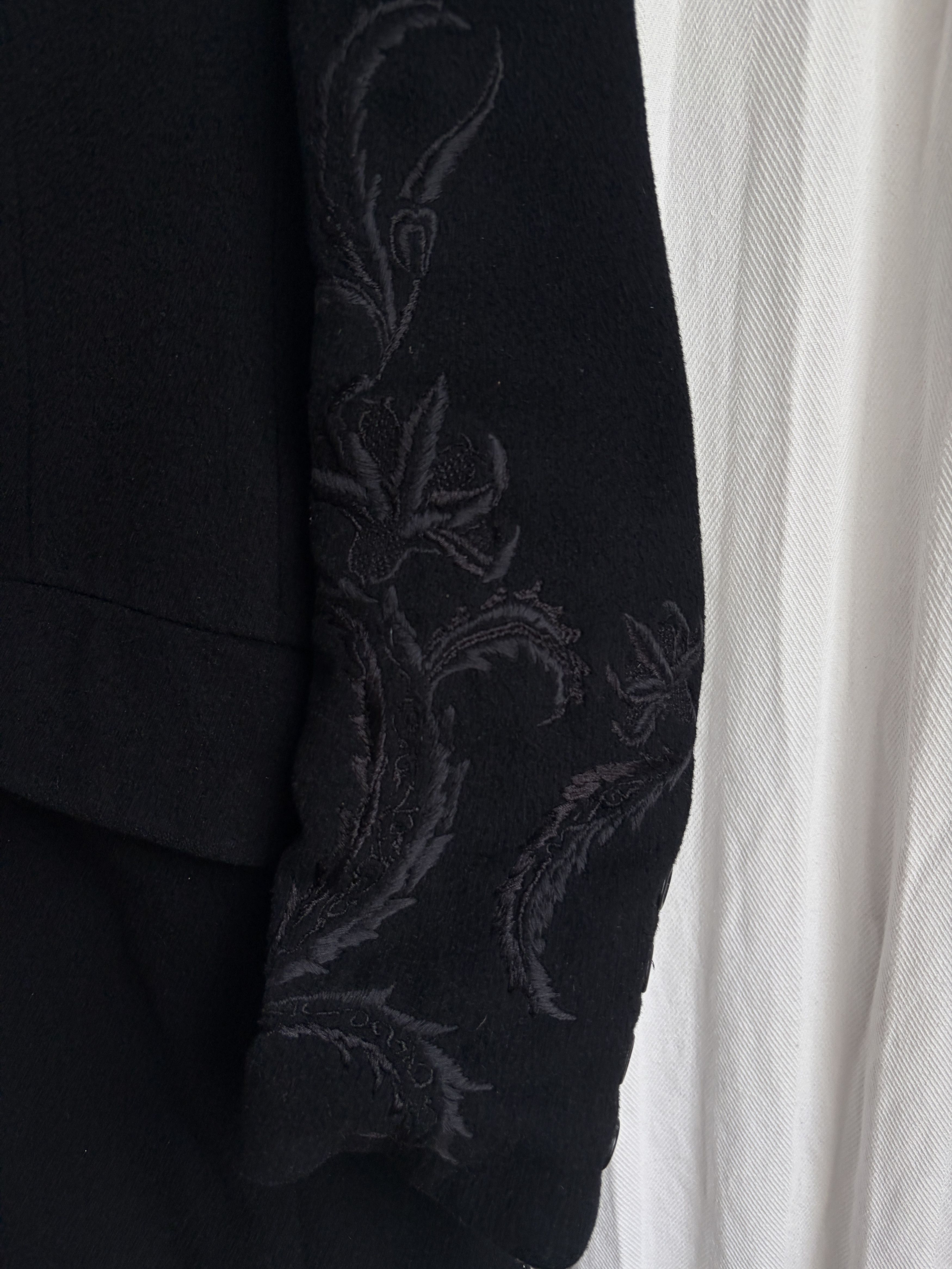 Dries Van Noten AW98 Embroidered Wool Coat w/ Fur Trim Size XS / US 0-2 / IT 36-38 - 3 Thumbnail