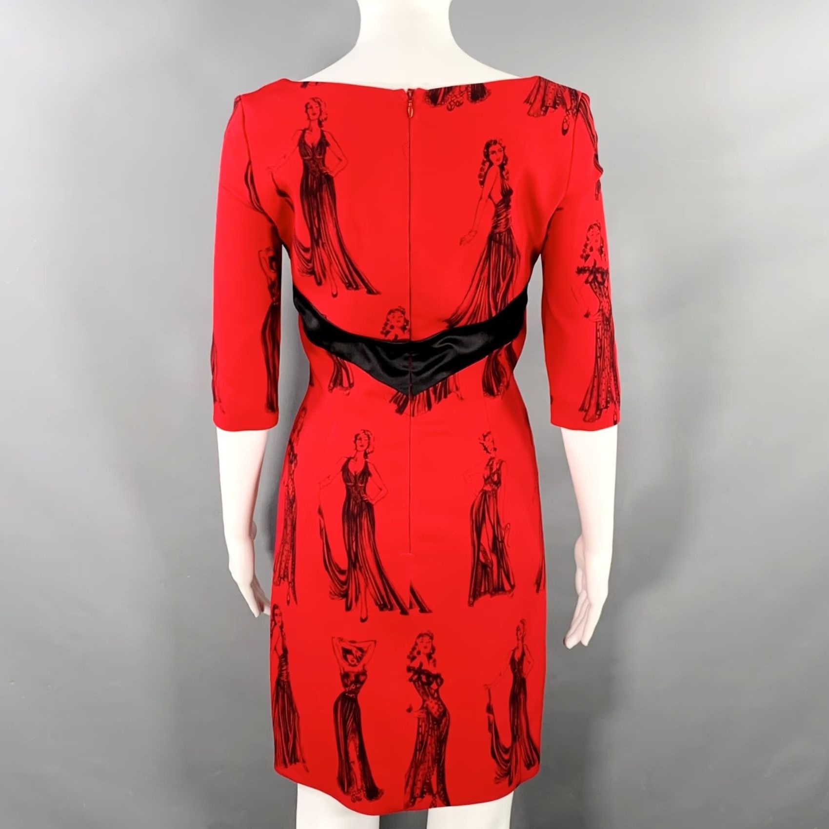 Moschino MOSCHINO Size 6 Red Black Viscose Blend Figures Bow Cocktail Dress Size M / US 6-8 / IT 42-44 - 6 Thumbnail