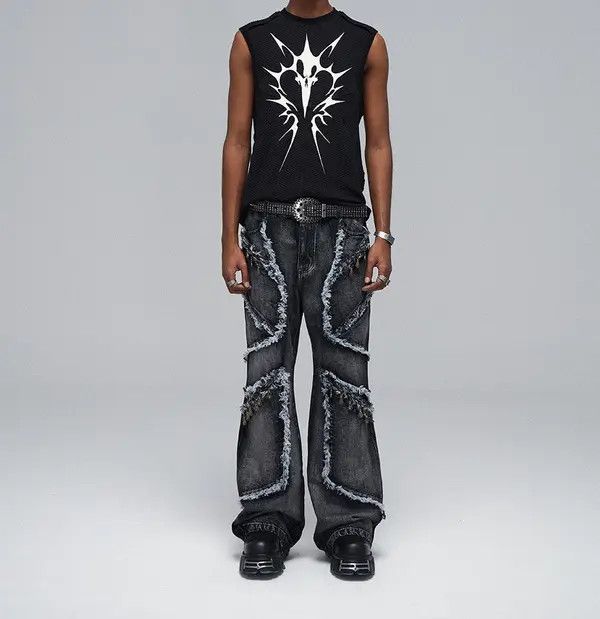 Jean Akasaka x Fumie Embroidered Stripe Wide Leg Flare Jeans Size US 32 / EU 48 - 7 Thumbnail