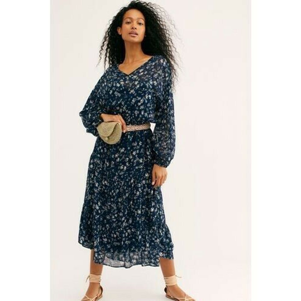Free People New Free People Wallflower Blue Long Sleeve Midi Dress Size S / US 4 / IT 40 - 1 Thumbnail