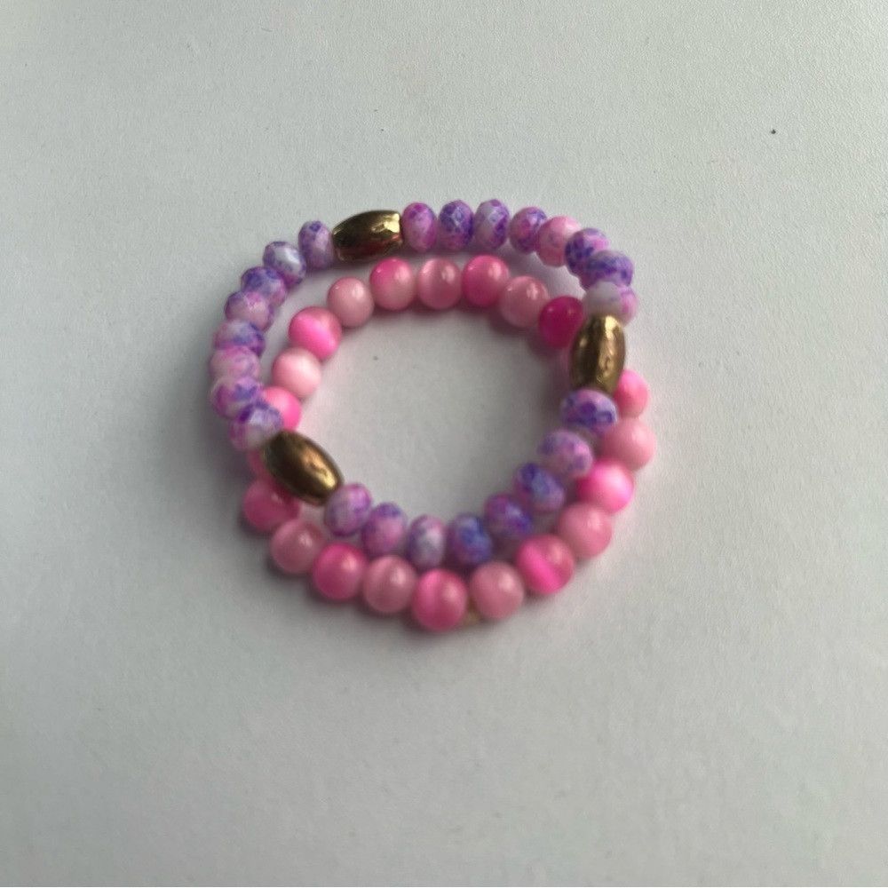 Designer Healing Crystal Tie Dye Glass Beaded Bracelets Pink Purple Size ONE SIZE - 4 Thumbnail