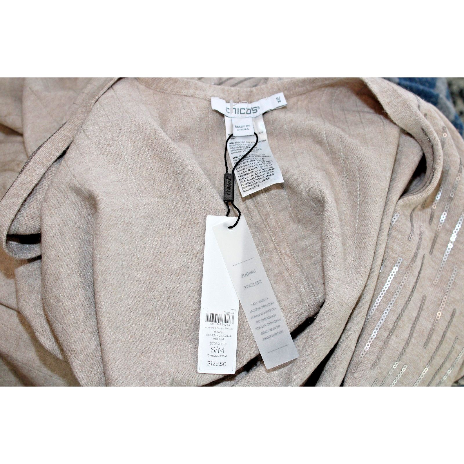 Chicos New CHICO'S Cashmere Blend Sequin Ruana Wrap NWT S/M $129 Size ONE SIZE - 5 Thumbnail