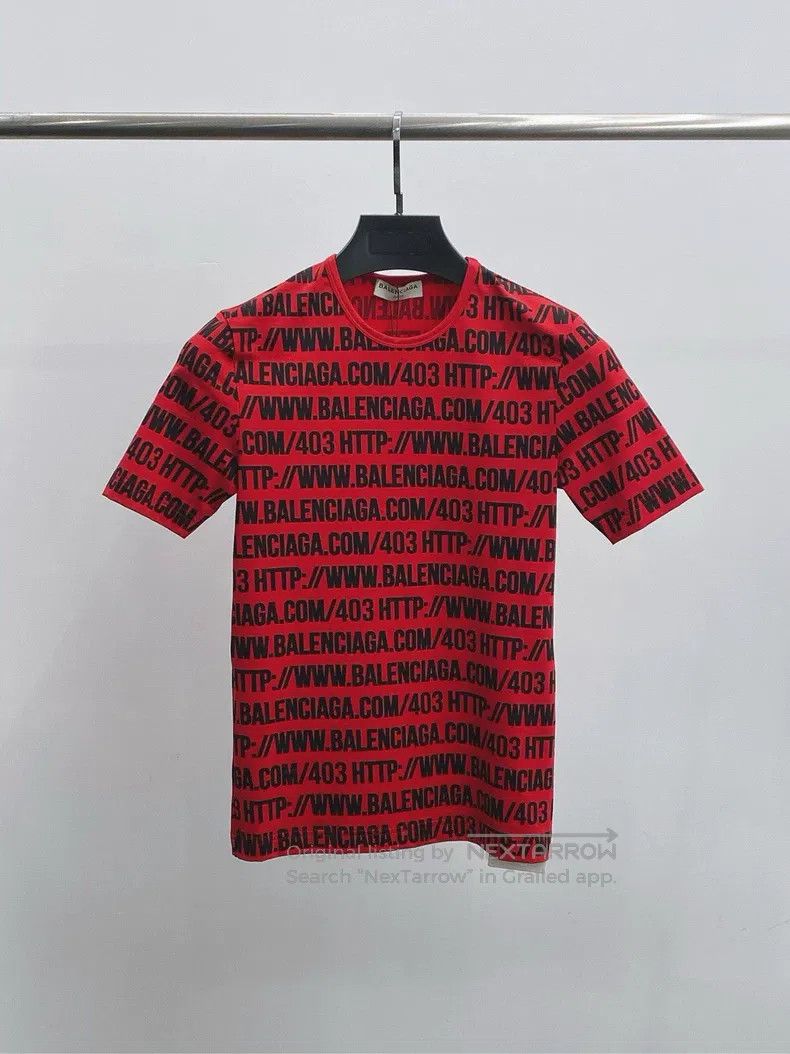Balenciaga Balenciaga Red Full Print Logo Tight Short Sleeve Size US S / EU 44-46 / 1 - 1 Thumbnail