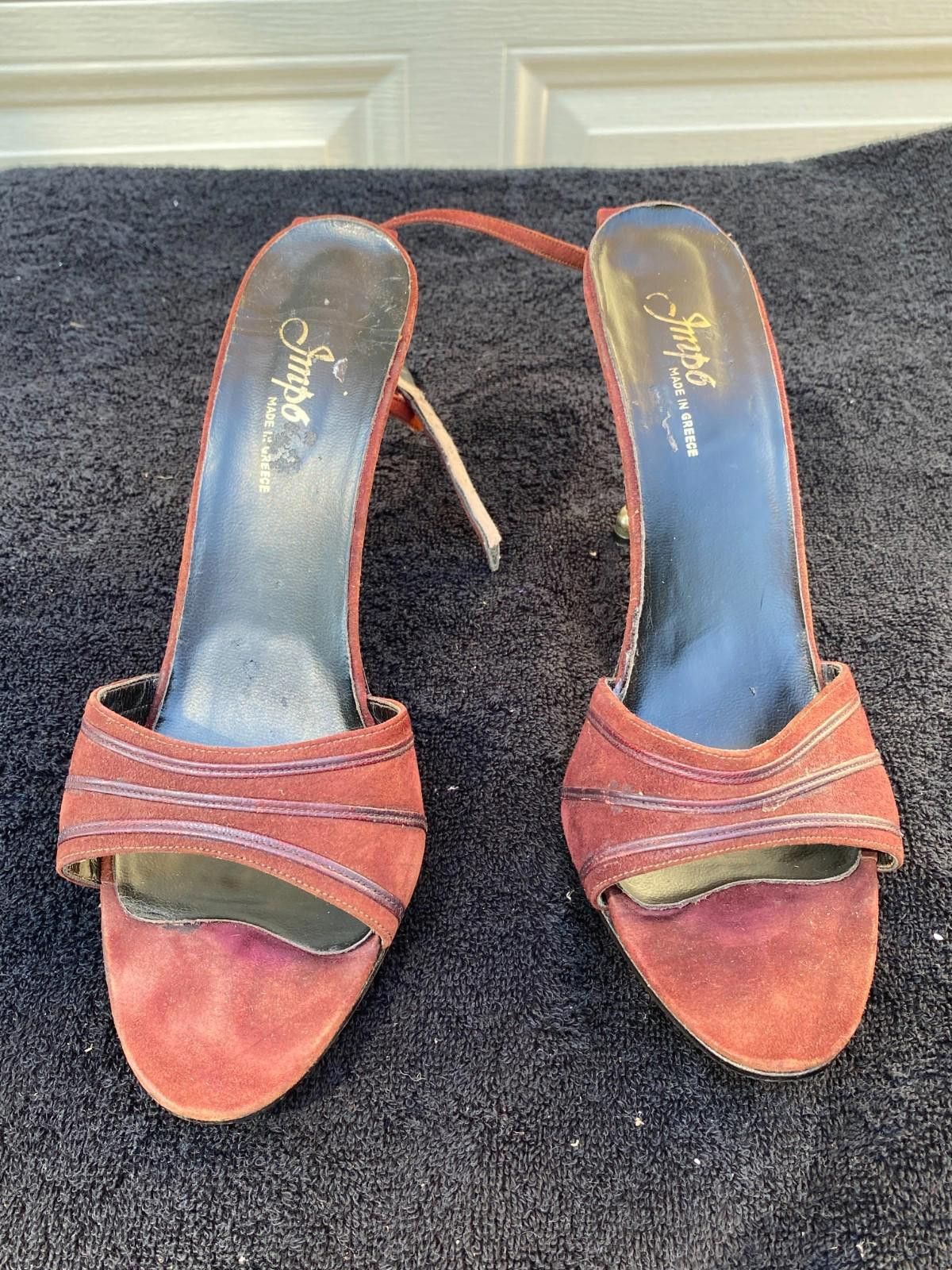 Imperial Vintage Impo Maroon Open-Toe Metal Heels W Ankle Strap (S611 Size US 9 / IT 39 - 1 Thumbnail