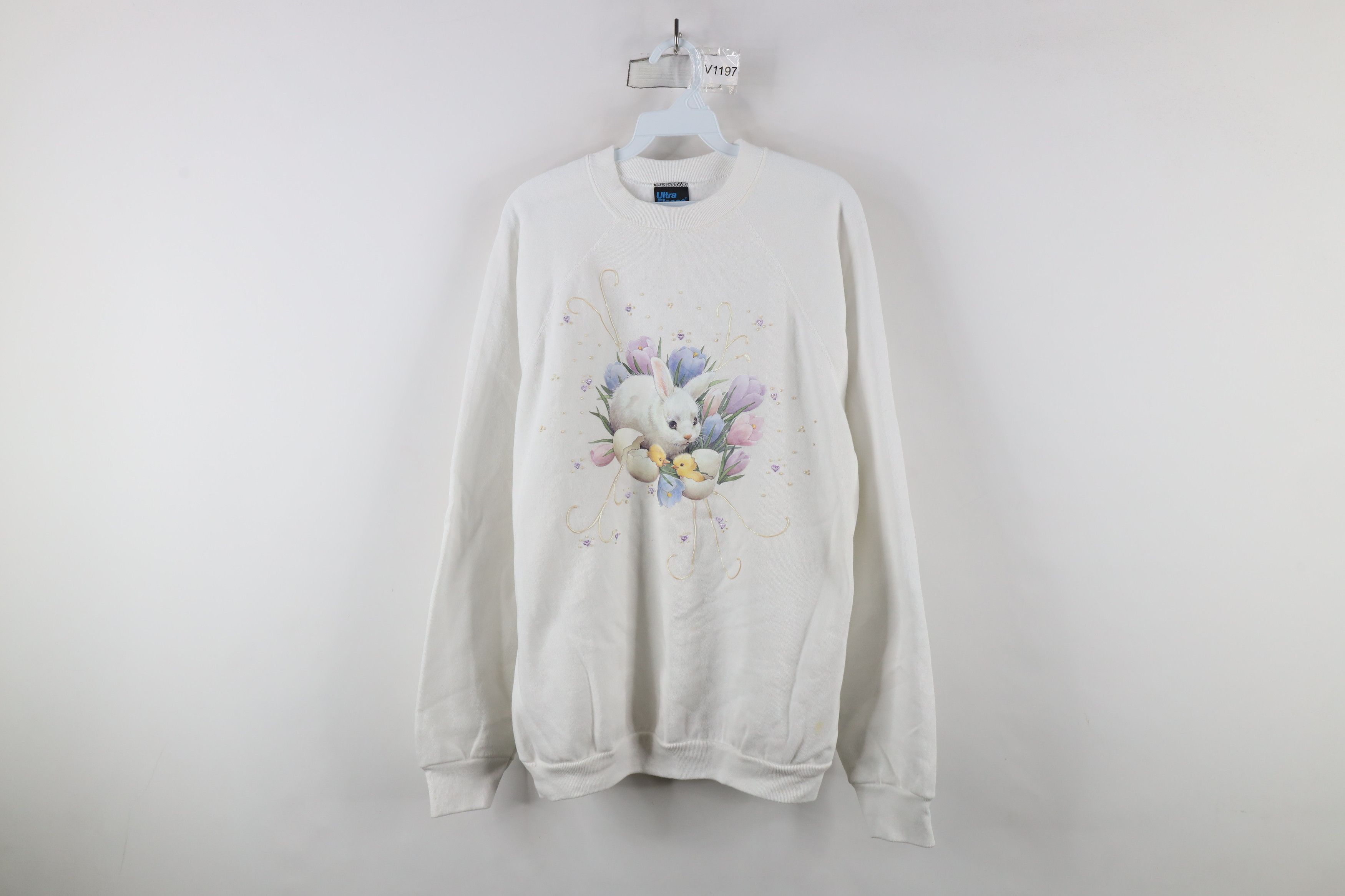 Vintage Vintage 90s Streetwear Easter Bunny Flower Puff Sweatshirt Size XL / US 12-14 / IT 48-50 - 1 Thumbnail
