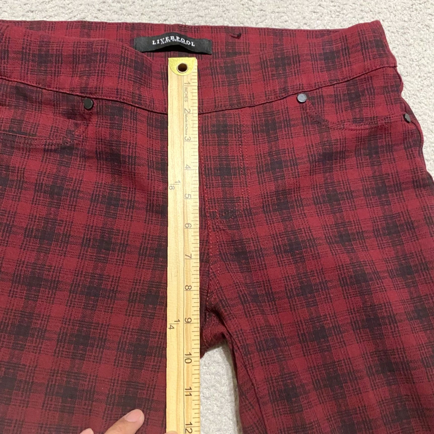 Vintage Liverpool Jeans Pants Womens size 6 Red Plaid Skinny Ankle Mid Rise Pull On Stretch Comfort Casual Size 30" / US 8 / IT 44 - 7 Thumbnail
