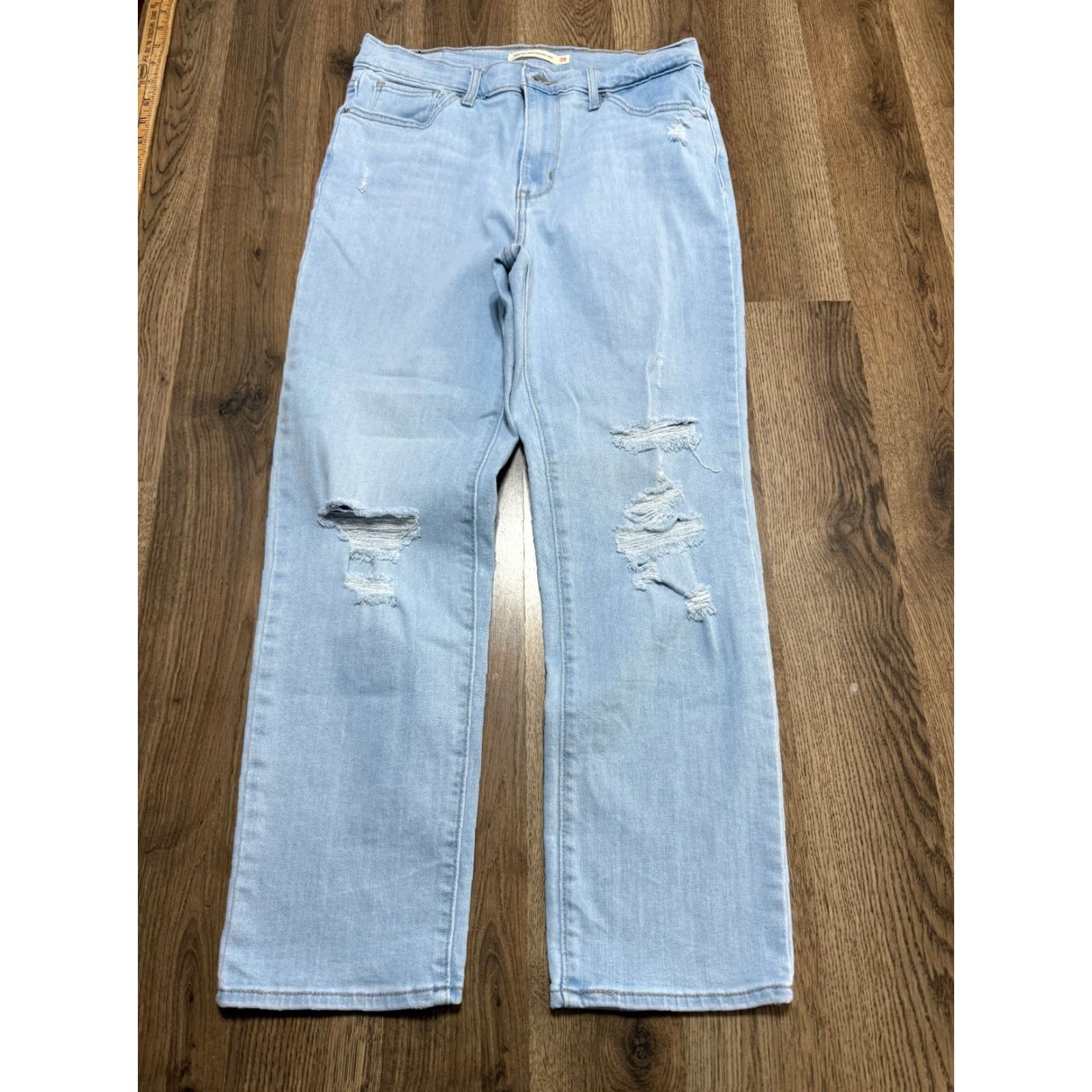 Levi's Levi's Jeans Women's Size 29 Blue Denim High Rise Straight Crop Distressed Jeans Size 29" - 2 Thumbnail