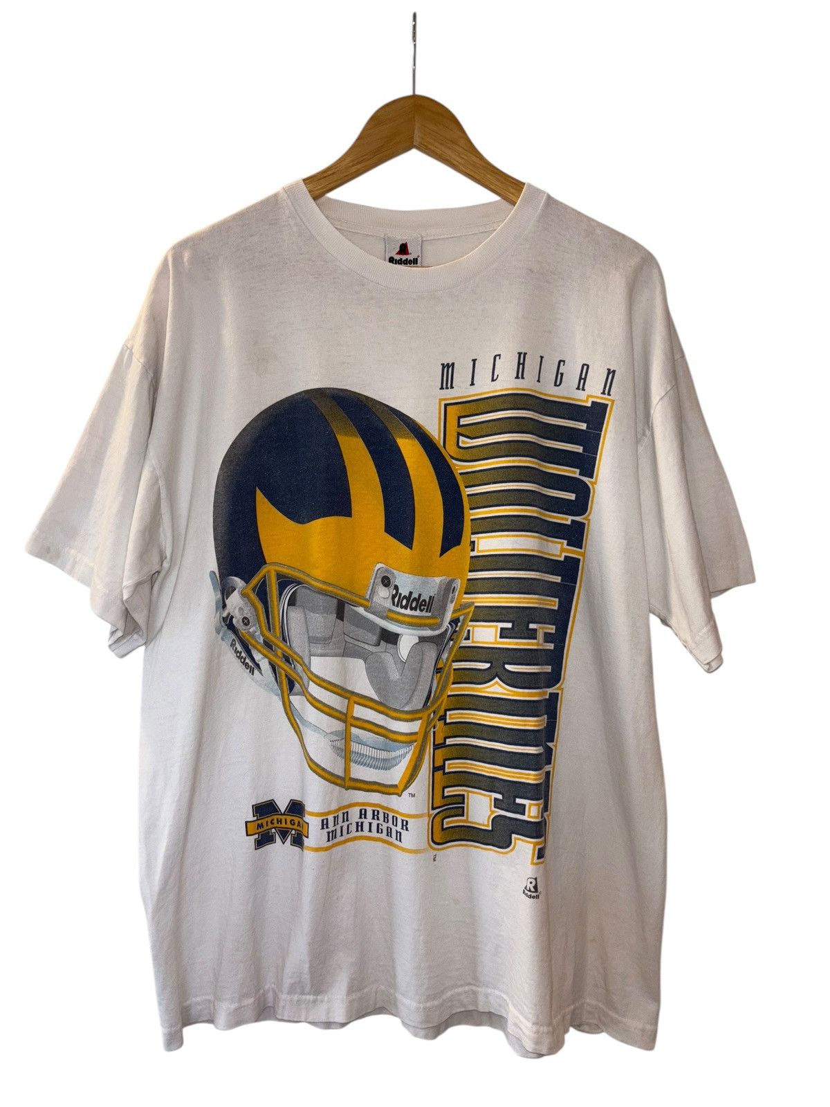 NCAA × Riddell Vintage 90s Michigan Wolverines Riddell Football T-Shirt Size US XL / EU 56 / 4 - 1 Thumbnail