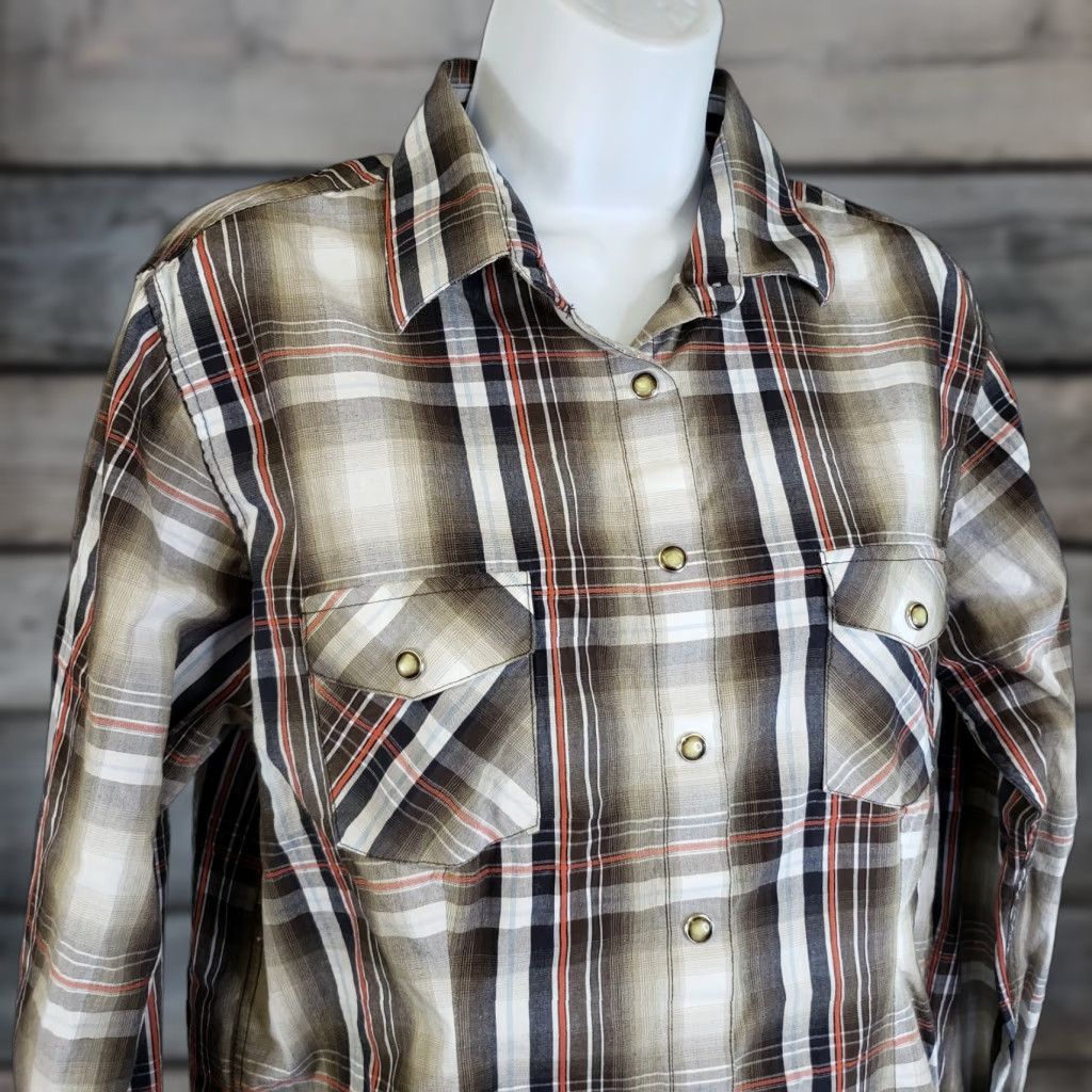 Vintage VINTAGE Panhandle Slim Womens Pearl Snap Shirt Sz Medium Black Brown Plaid Cotton Size M / US 6-8 / IT 42-44 - 1 Thumbnail