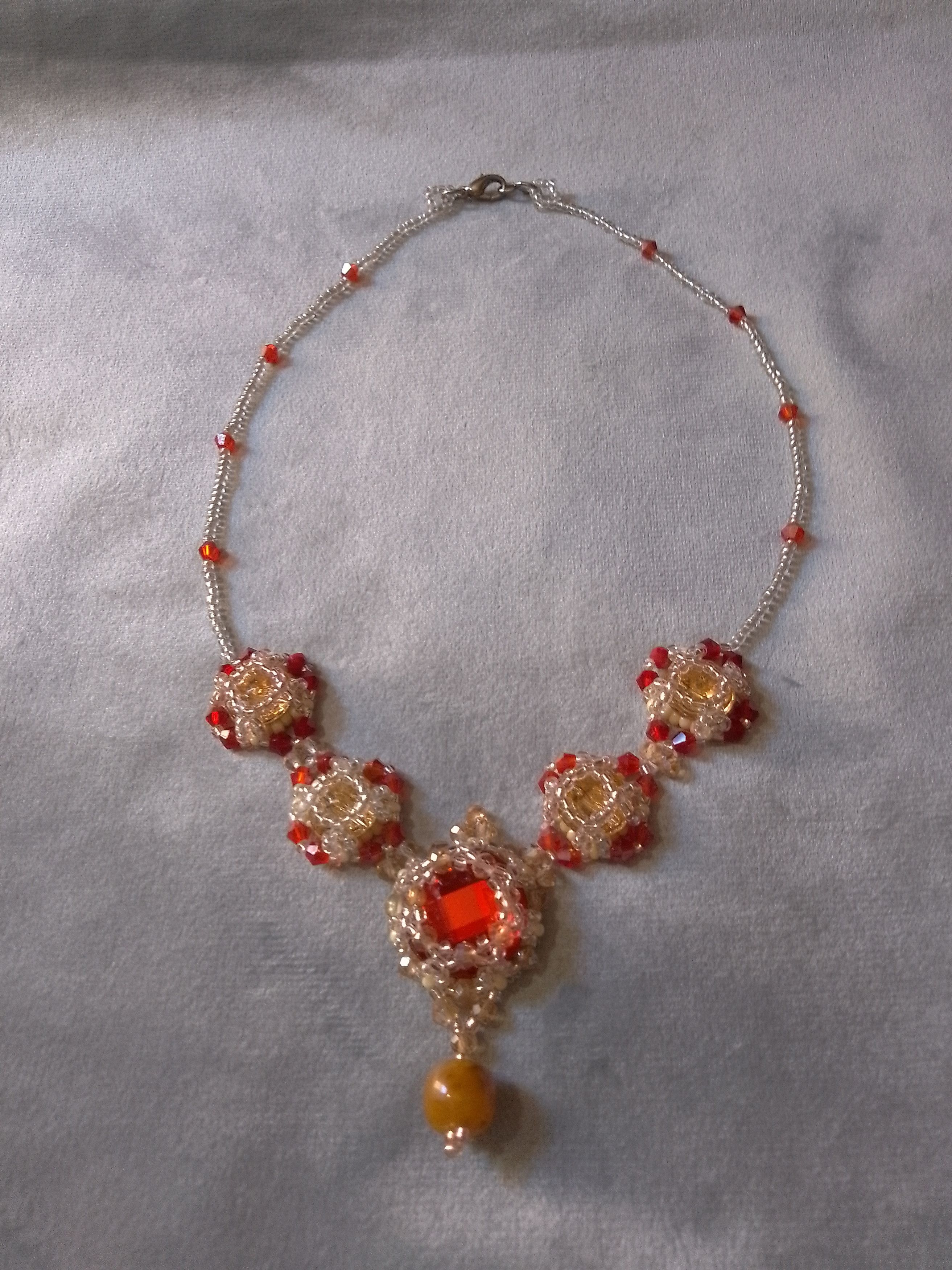 Handmade Necklace Zircons Red amber with naturale jade gemstone Size ONE SIZE - 6 Thumbnail