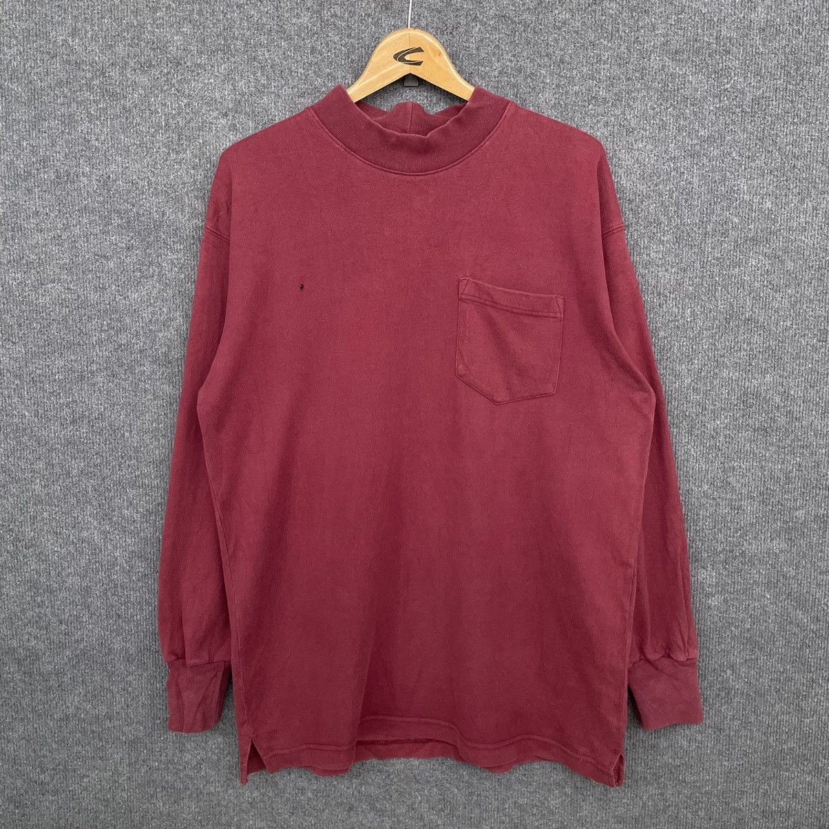 Vintage Vintage High Neck Blank Faded Burgundy L/S T Shirt Size US L / EU 52-54 / 3 - 1 Thumbnail