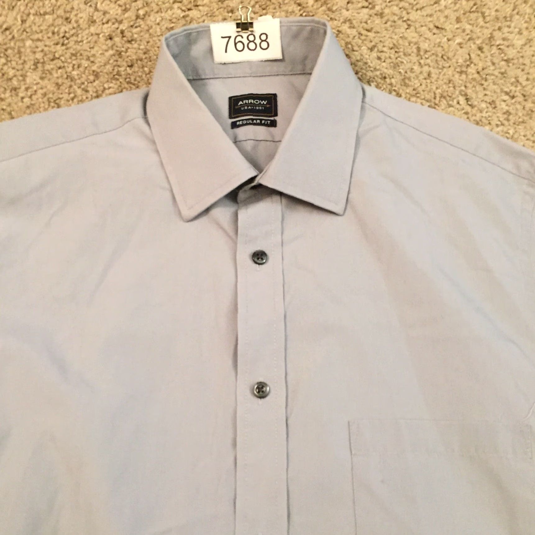 Arrow Arrow Shirt Mens Medium Solid Gray Long Sleeve Button Up Regular Fit Size US M / EU 48-50 / 2 - 3 Thumbnail