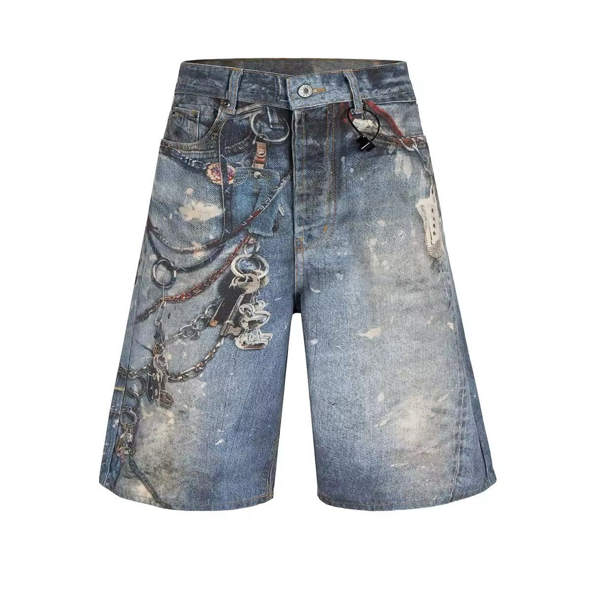 Other Patchwork Baggy Printed Loose Wide Leg Shorts Y2k Size US 31 - 1 Thumbnail