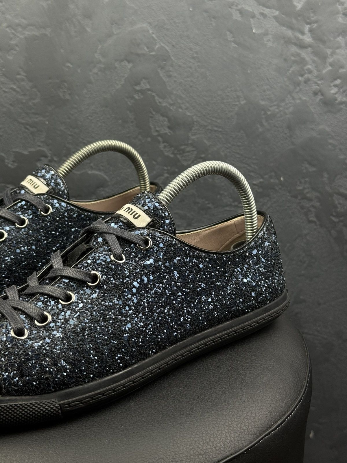 Miu Miu Miu Miu Glitter Dark Blue Studded Blue Trainer Sneakers Size US 10 / IT 40 - 2 Thumbnail