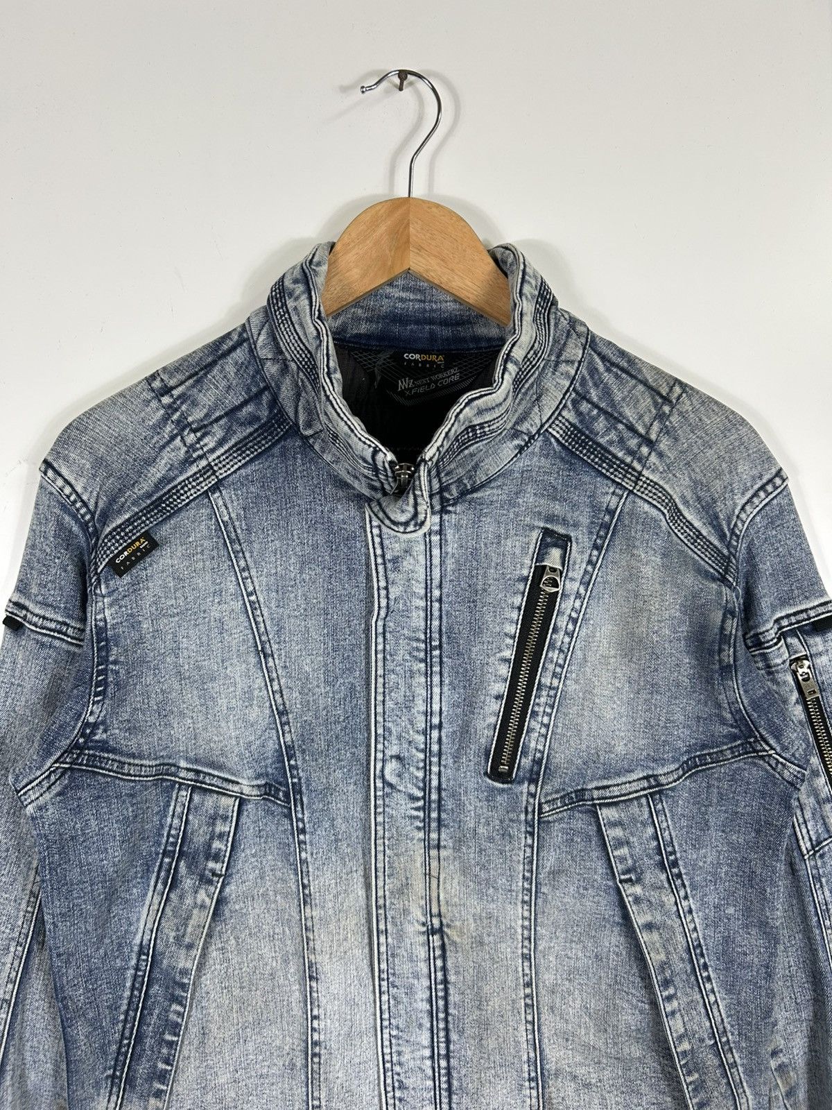 Japanese Brand 🔥Field Core Cordura Fabric Denim Distressed Rider Jacket Size US L / EU 52-54 / 3 - 4 Thumbnail