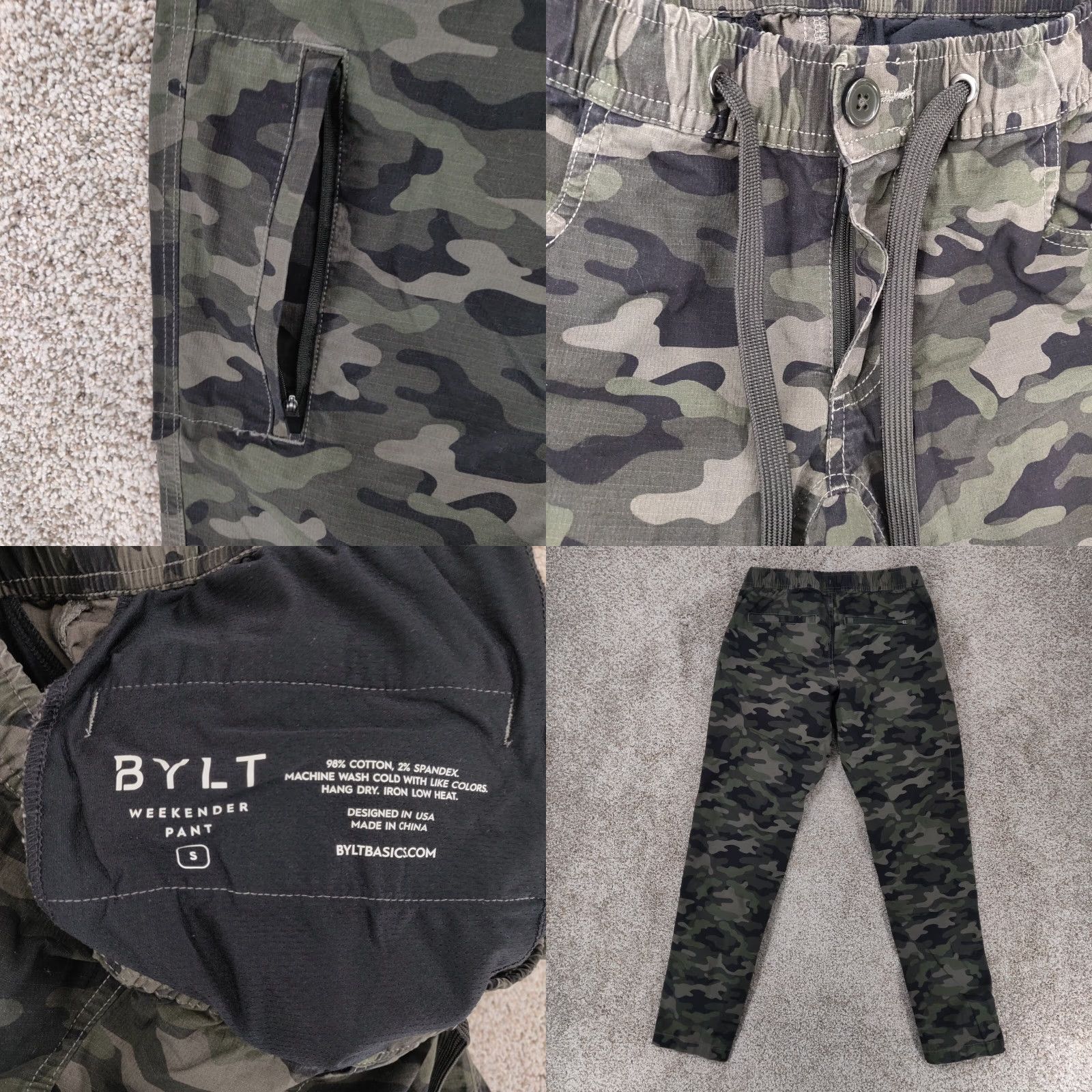 Vintage BYLT Men’s Jogger Pants Small Green Camo Athletic Stretch Casual Tapered Inseam 30 Ripstop Size US 29 - 8 Thumbnail