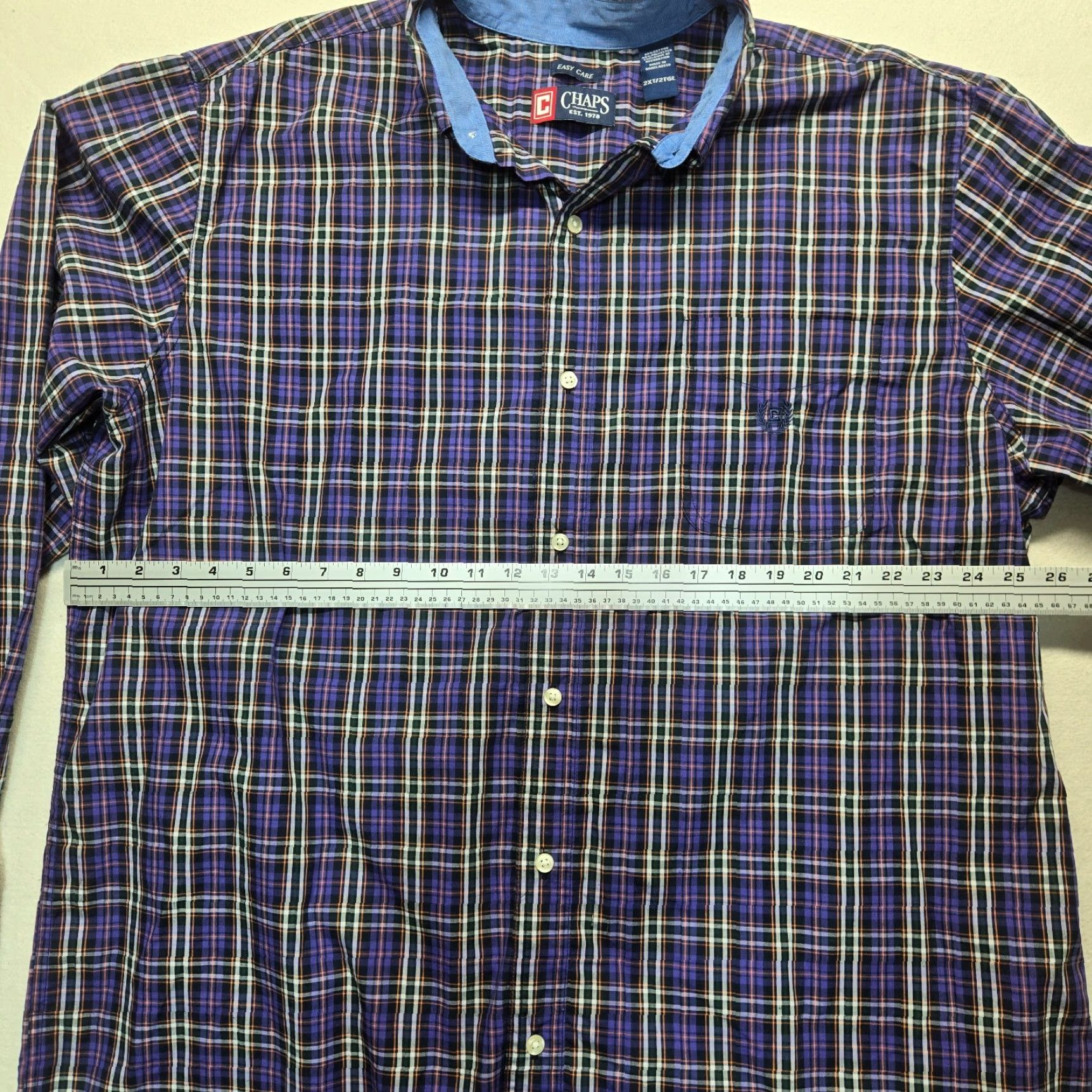Chaps VINTAGE CHAPS Shirt Plaid Button-Up Men 2XLT Purple Orange Tall Easy Care Size US XXL / EU 58 / 5 - 4 Thumbnail