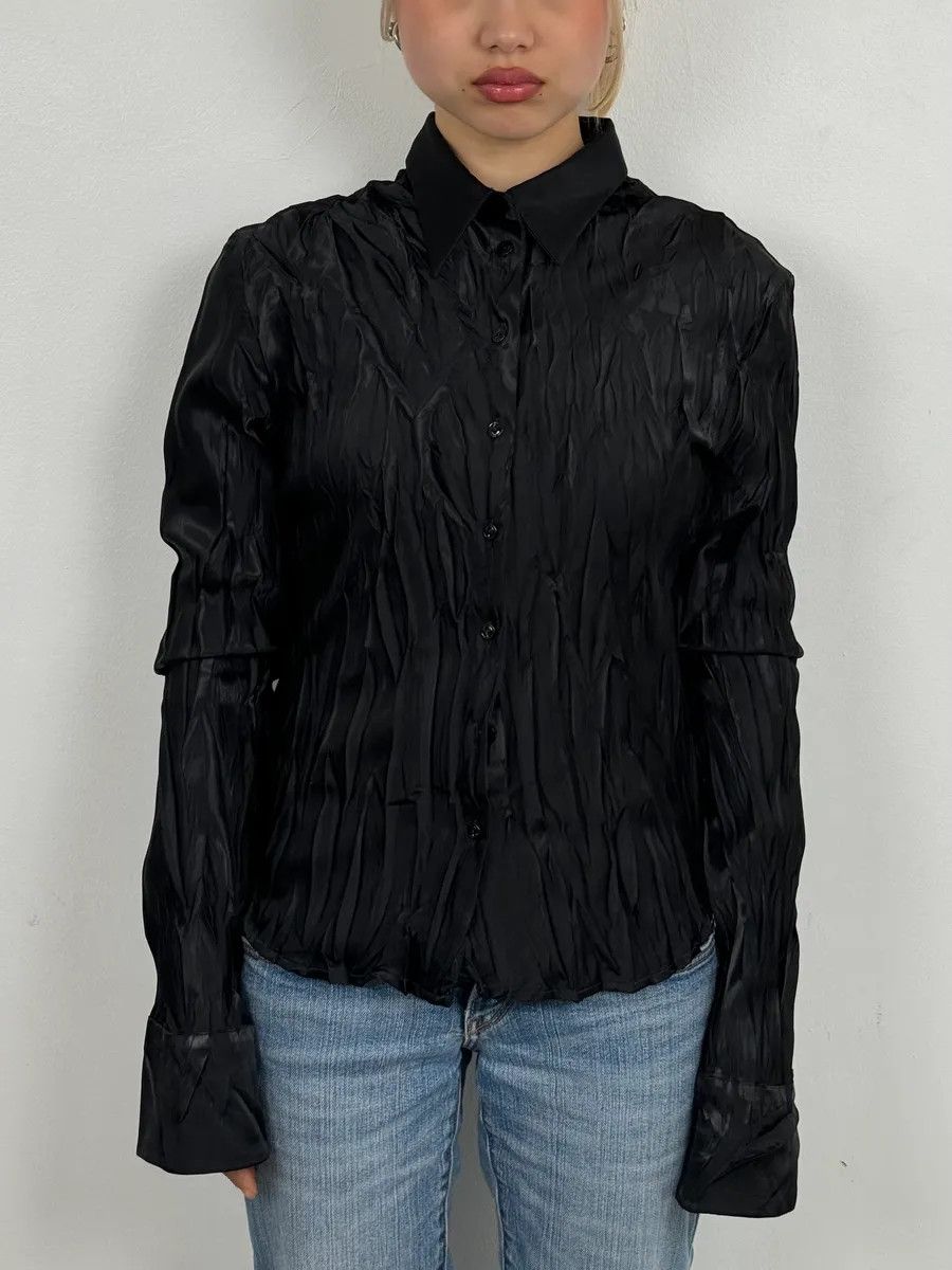 Marithe + Francois Girbaud 2000s Marithé + François Girbaud Waxed Effect Plissed Black Shirt Size S / US 4 / IT 40 - 2 Thumbnail