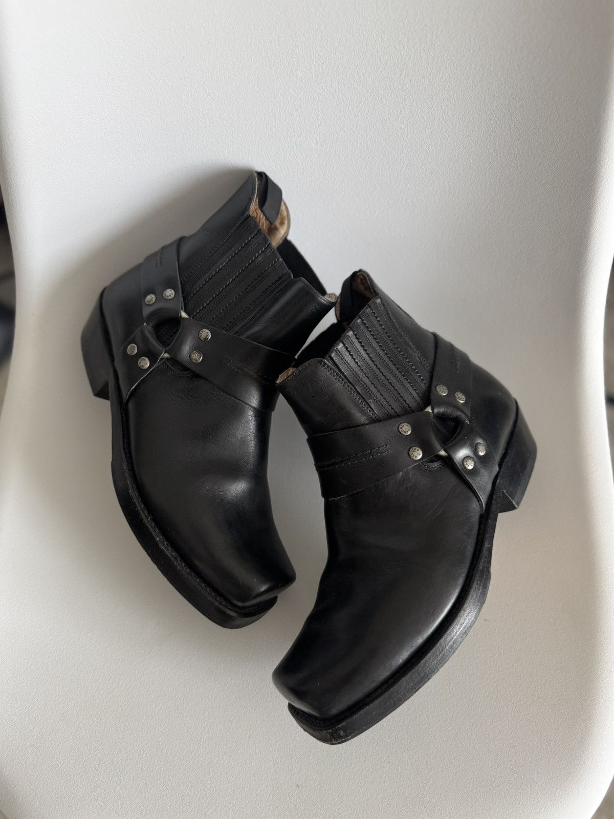 Sancho Boots Sancho Vintage Leather Motorcycle Buffalo Cowboy Black Boots Size US 7 / EU 40 - 10 Thumbnail