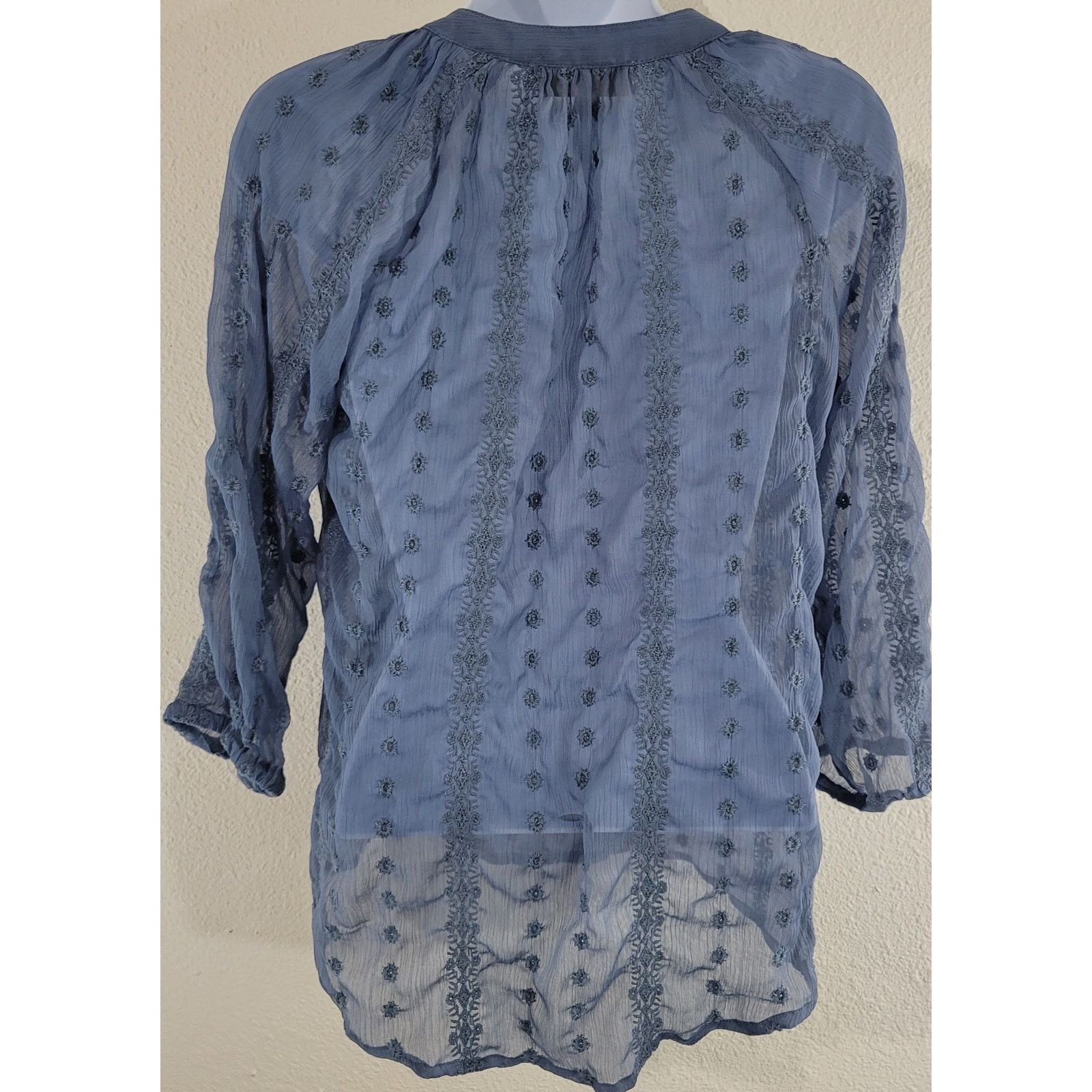 Other Olive & Oak Blue Puckered Embroidered Sheer Top XS Size XS / US 0-2 / IT 36-38 - 4 Thumbnail