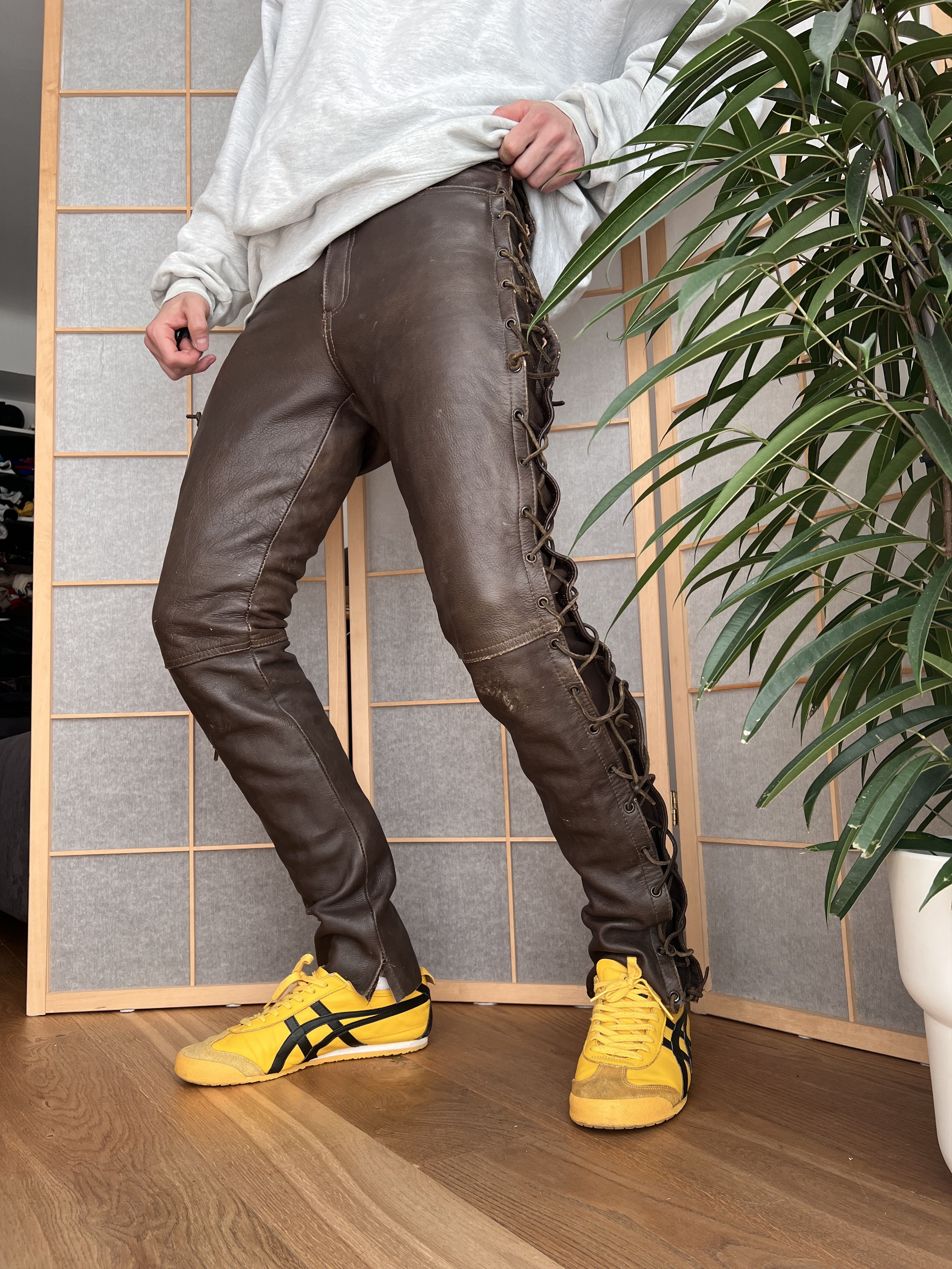 Genuine Leather Crazy! Cowboy core lace up leather pants opium avant garde S Size US 29 - 21 Thumbnail
