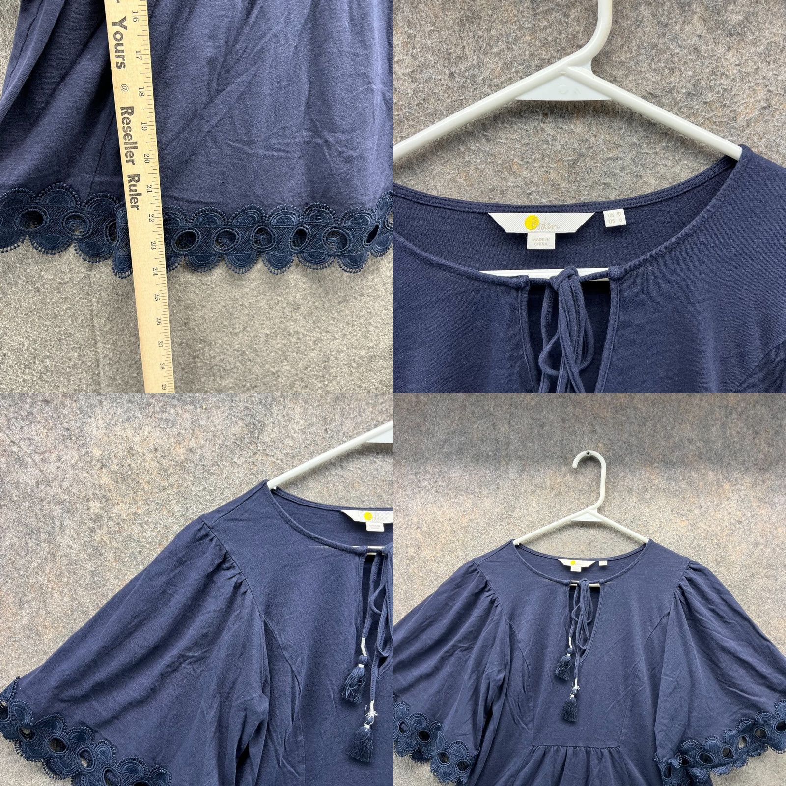 Boden Boden Blouse Womens US 6 Navy Blue Cotton Eyelet Lace Trim Boho Peasant Top Shirt Short Sleeve Pullover Regular Women 6 Blue Lace Peasant Womens Size M / US 6-8 / IT 42-44 - 8 Thumbnail