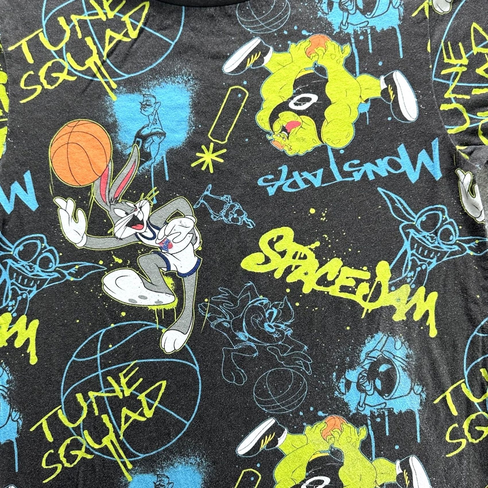 Vintage Space Jam Shirt Mens L Black Tune Squad All Over Bugs Bunny Monstars Graphic Tee Size US L / EU 52-54 / 3 - 2 Thumbnail