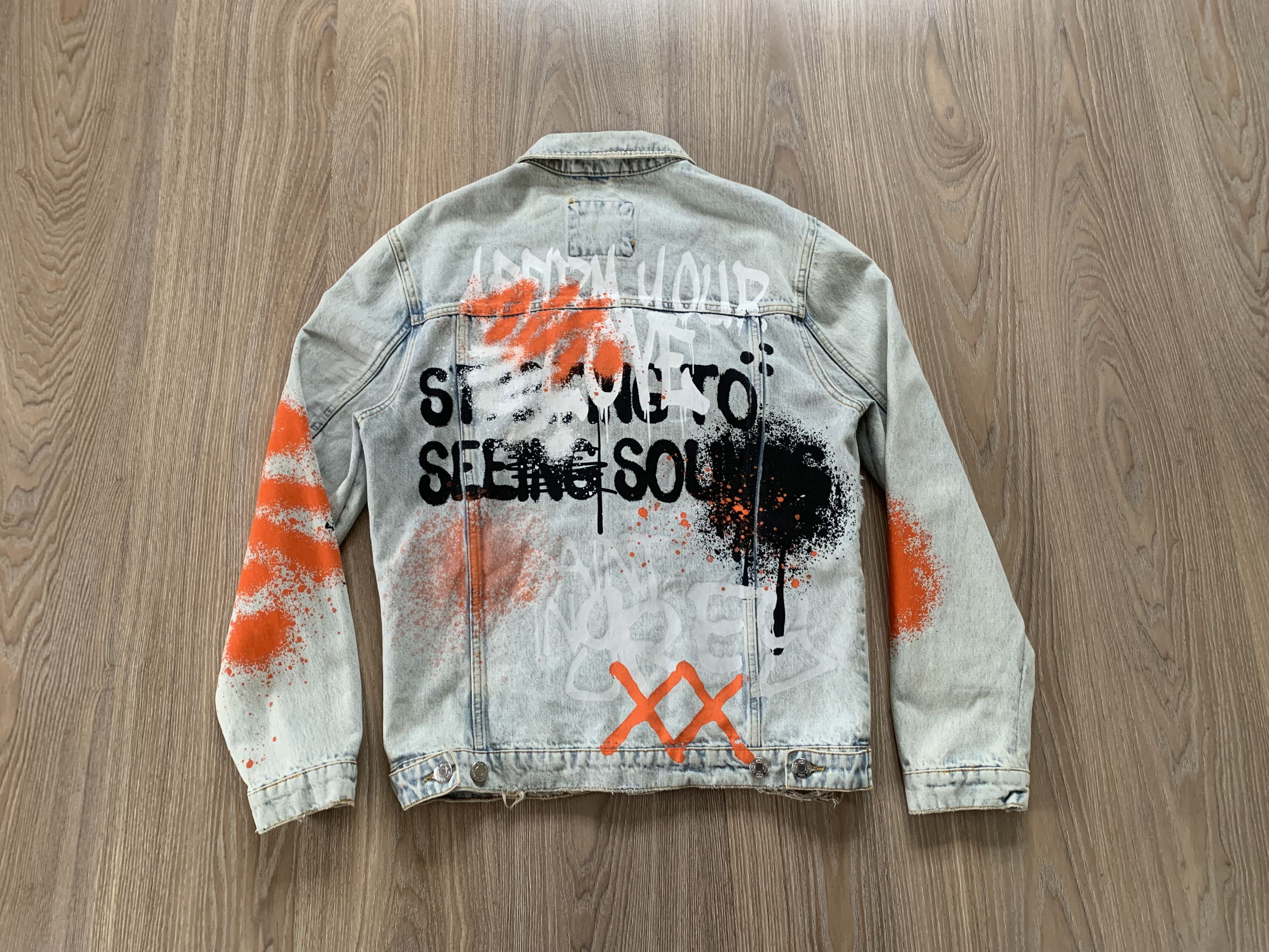 Zara ZARA Painted Graffiti Art Distressed Denim Jacket Size US M / EU 48-50 / 2 - 3 Thumbnail