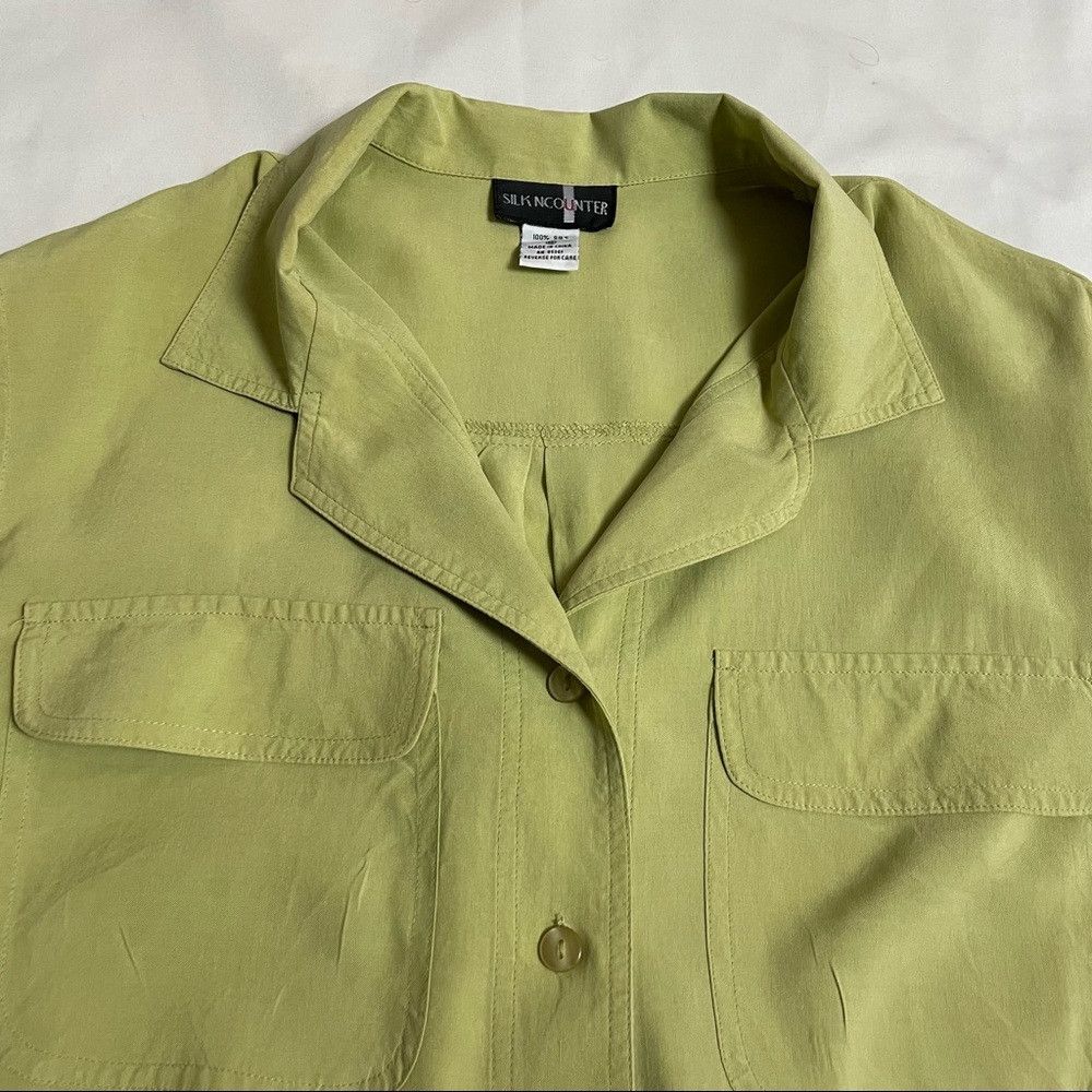 Other Vintage Silk Ncounter Light Green Short Sleeve Button Blous Size M / US 6-8 / IT 42-44 - 9 Thumbnail