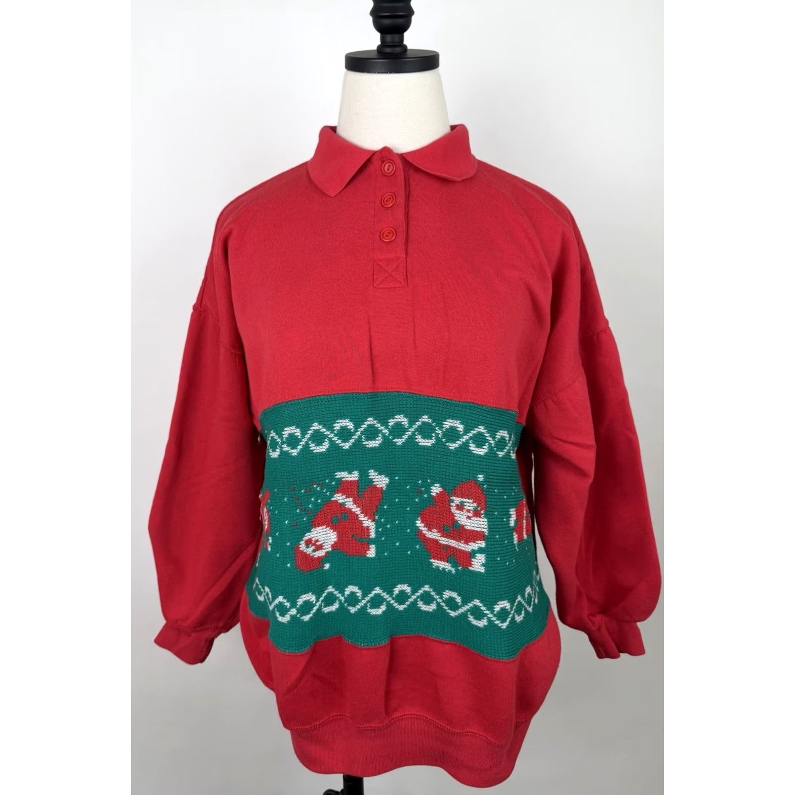 Vintage VINTAGE Dashers Sweatshirt Womens Medium Collared Christmas Holiday Red Knit Cotton Blend Long Sleeve Pullover 80s 90s Retro Christmas Womens Size M / US 6-8 / IT 42-44 - 2 Thumbnail