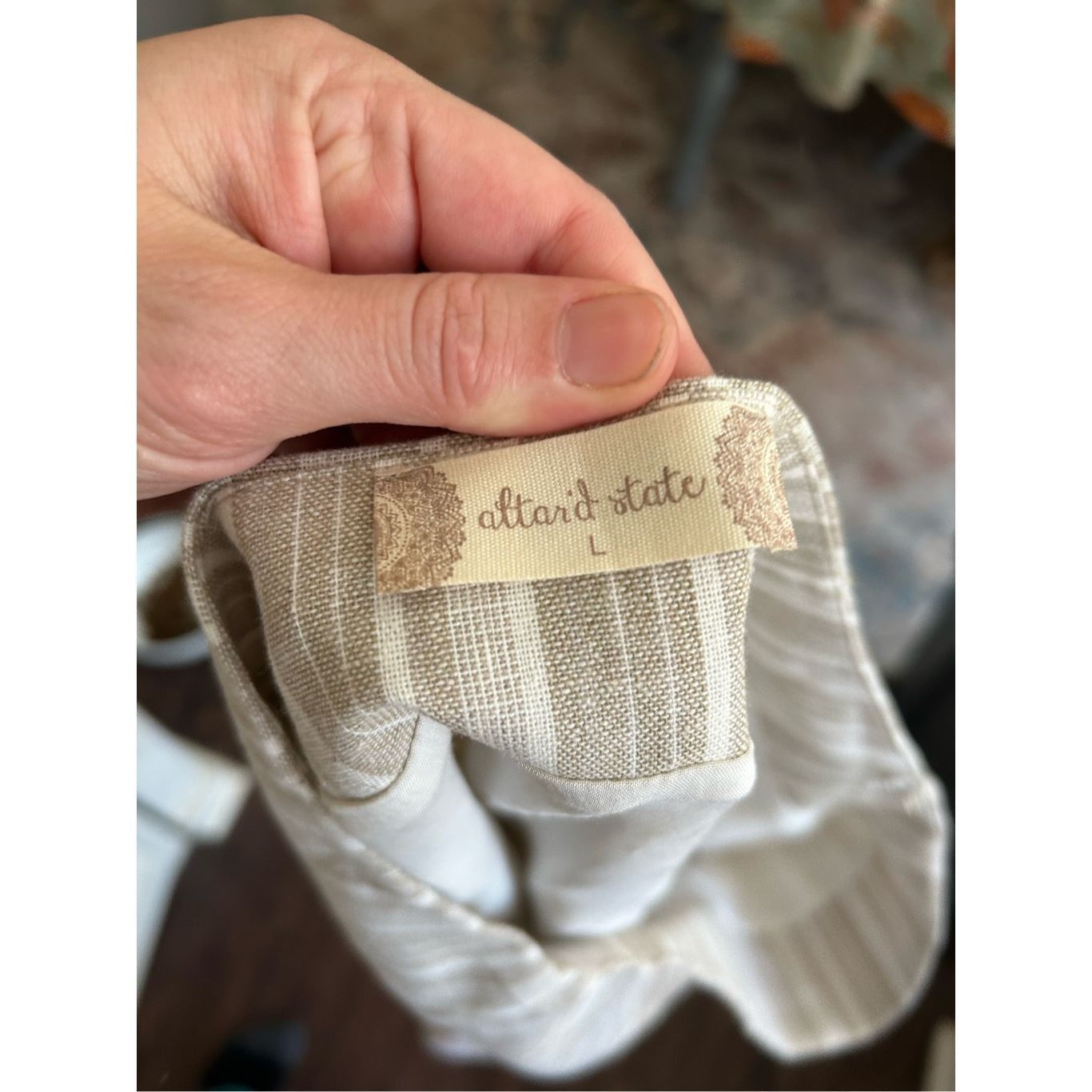 Raw State ALTAR'D STATE White Tan Stripe Ruffle Button Mini Skirt, Siz Size 34" / US 12 / IT 48 - 7 Thumbnail