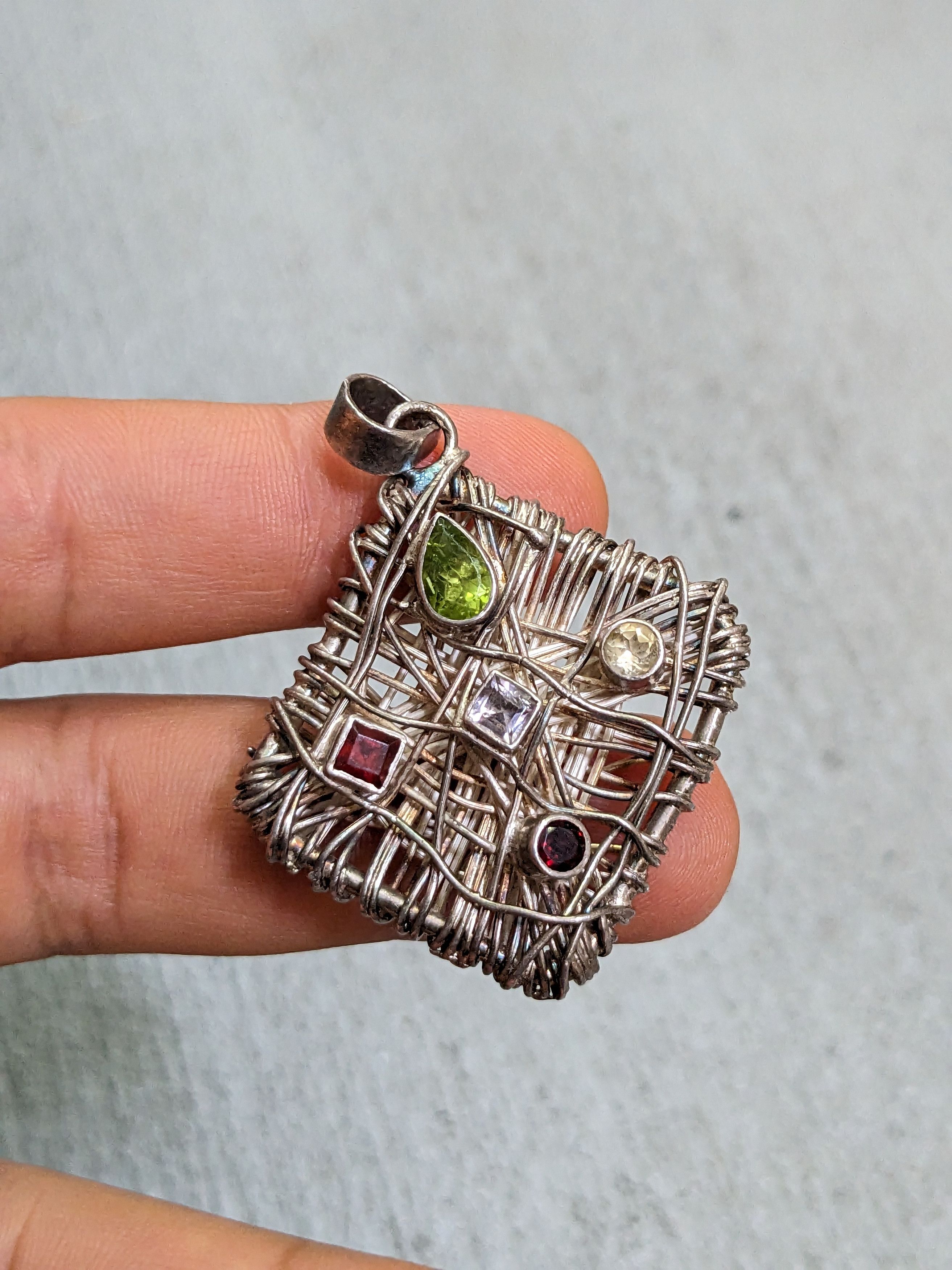 Jewelry Vintage Sterling Silver Pendant Garnet Peridot Citrine Size ONE SIZE - 9 Thumbnail