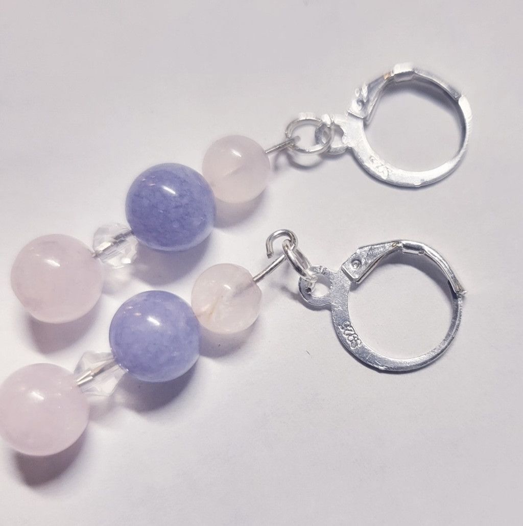 Handmade Natural Crystal Rose Quartz Angelite Morganite Drop Earrings Size ONE SIZE - 3 Thumbnail