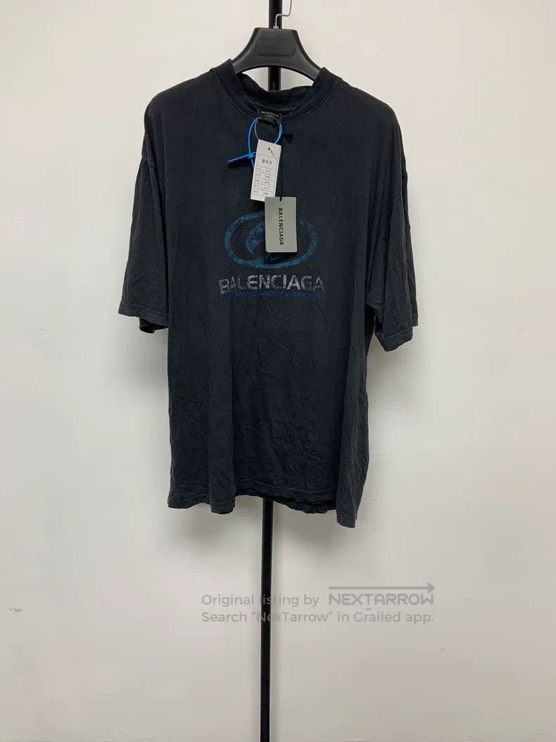 Balenciaga Distressed Blue Logo Alphabet Pattern Print Rou