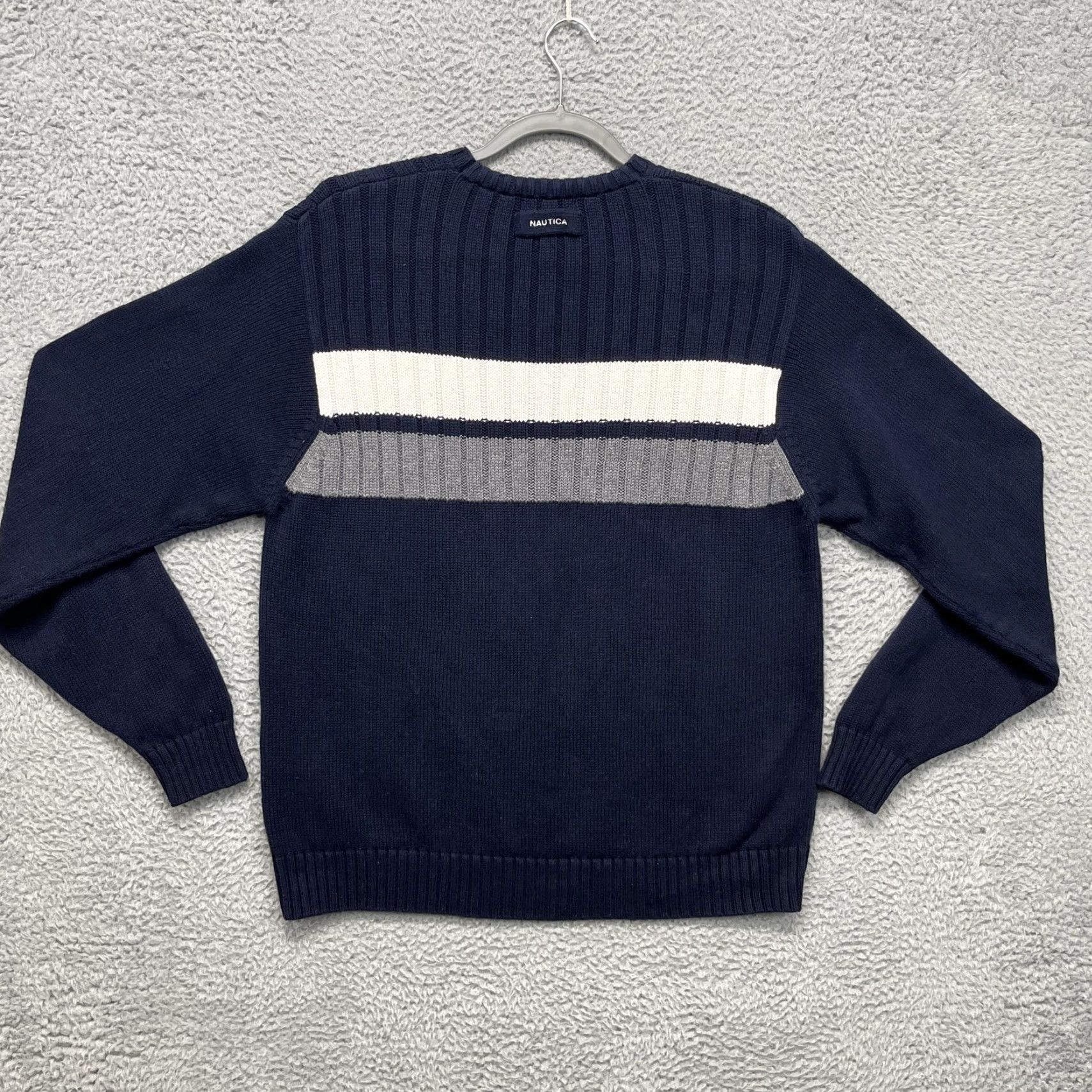 Nautica Nautica Sweater Mens M Blue White Gray Stripe Crewneck Cotton Pullover Size US M / EU 48-50 / 2 - 6 Thumbnail