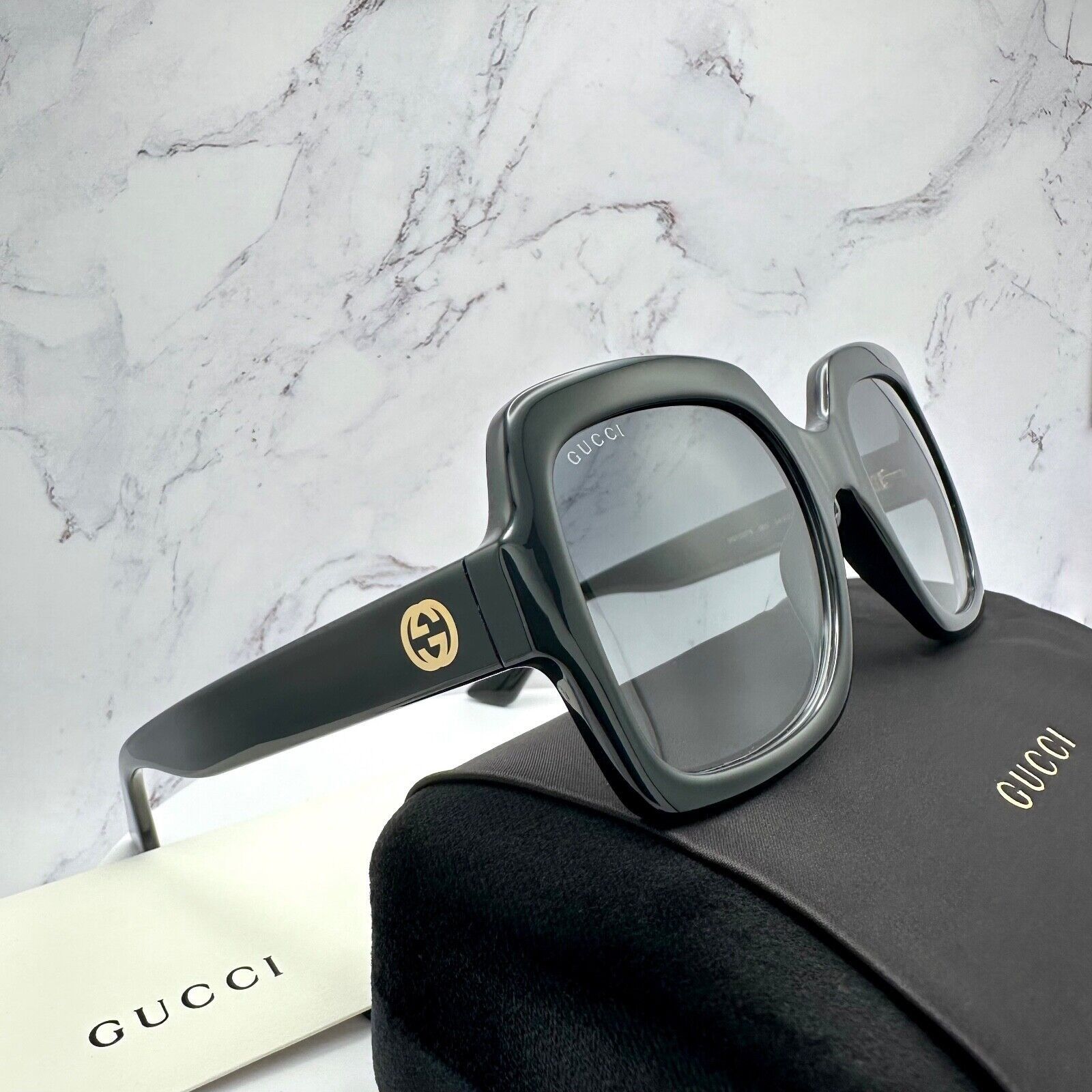 Gucci Gucci Sunglasses Black Square Womens Gold GG Logo Oversized Size ONE SIZE - 21 Thumbnail