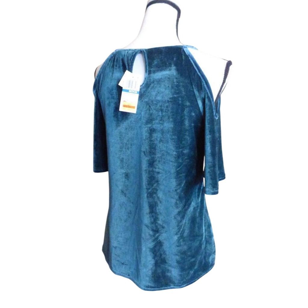 Other Ultra Flirt Juniors' Velvet Cold-Shoulder Top, Deep Teal, Size M / US 6-8 / IT 42-44 - 3 Thumbnail