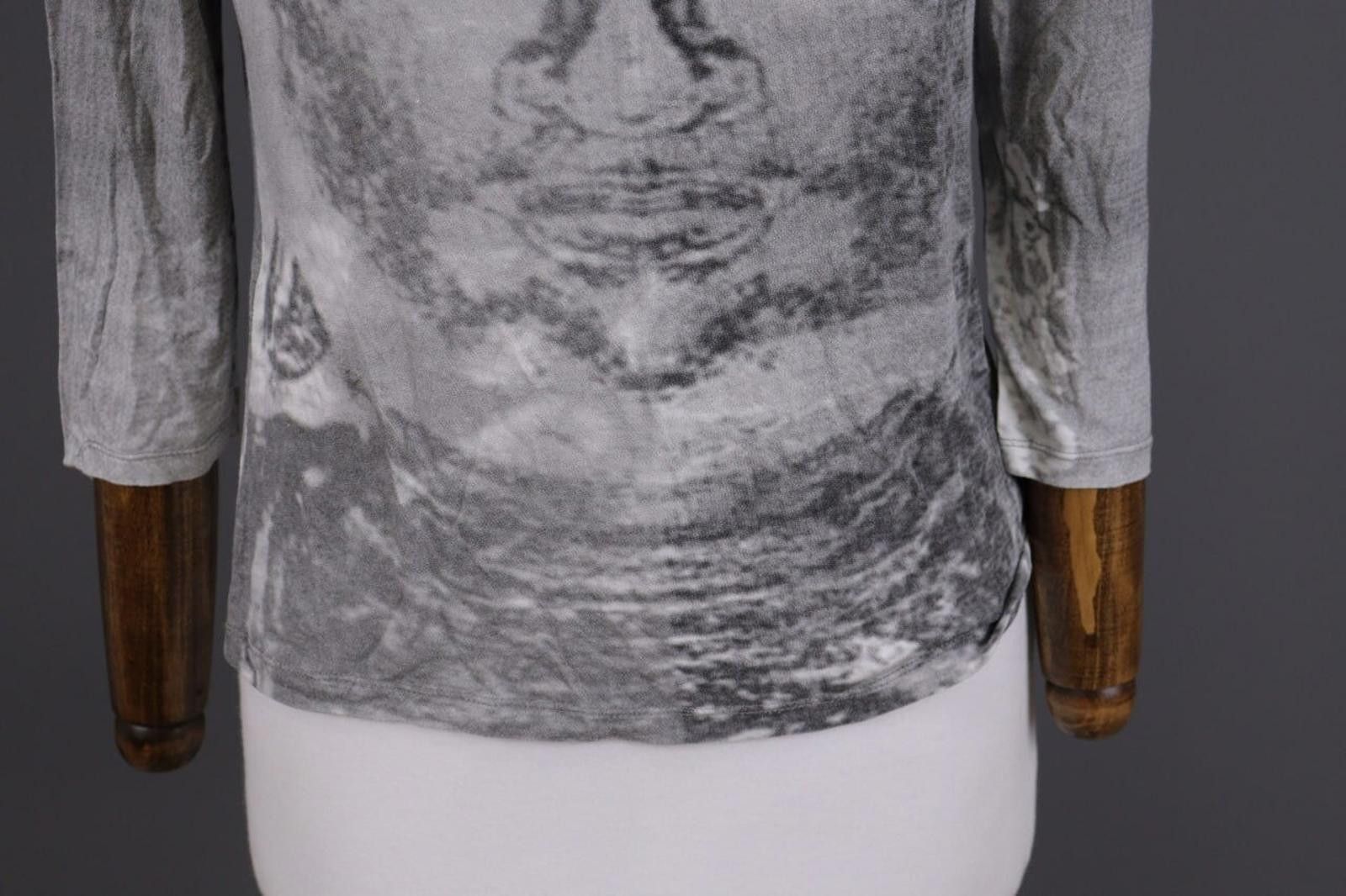 Designer Sarah Pacini Gray Printed Top Shirt One Size Size ONE SIZE - 2 Thumbnail
