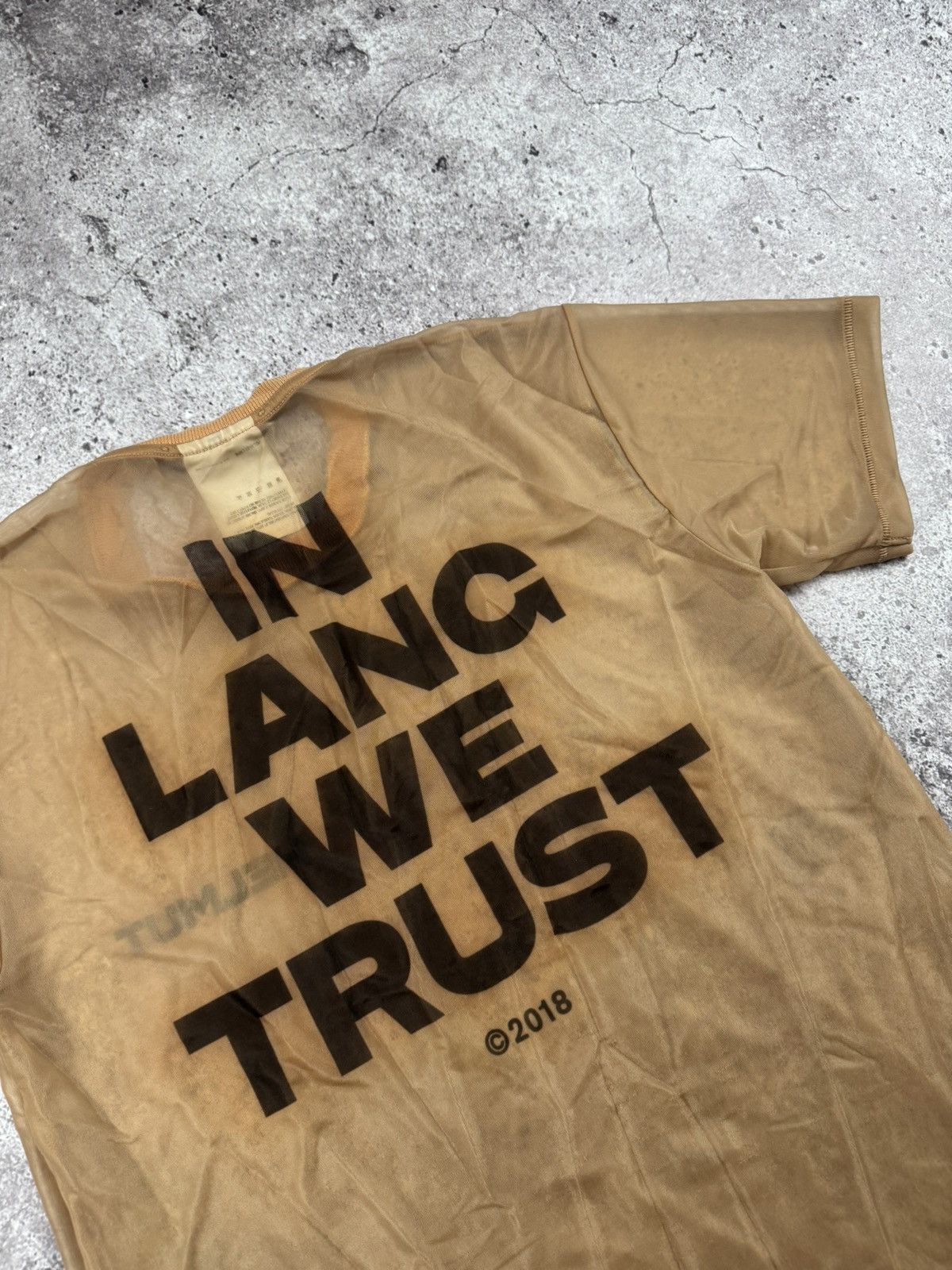 Helmut Lang Helmut Lang Logo Graphic Sheer T-shirt in Beige Polyamide Size US S / EU 44-46 / 1 - 2 Thumbnail