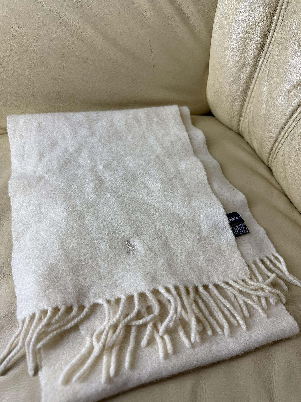 Polo Ralph Lauren Vintage Polo Ralph Lauren Wool Scarf Muffer white beige Size ONE SIZE - 4 Thumbnail